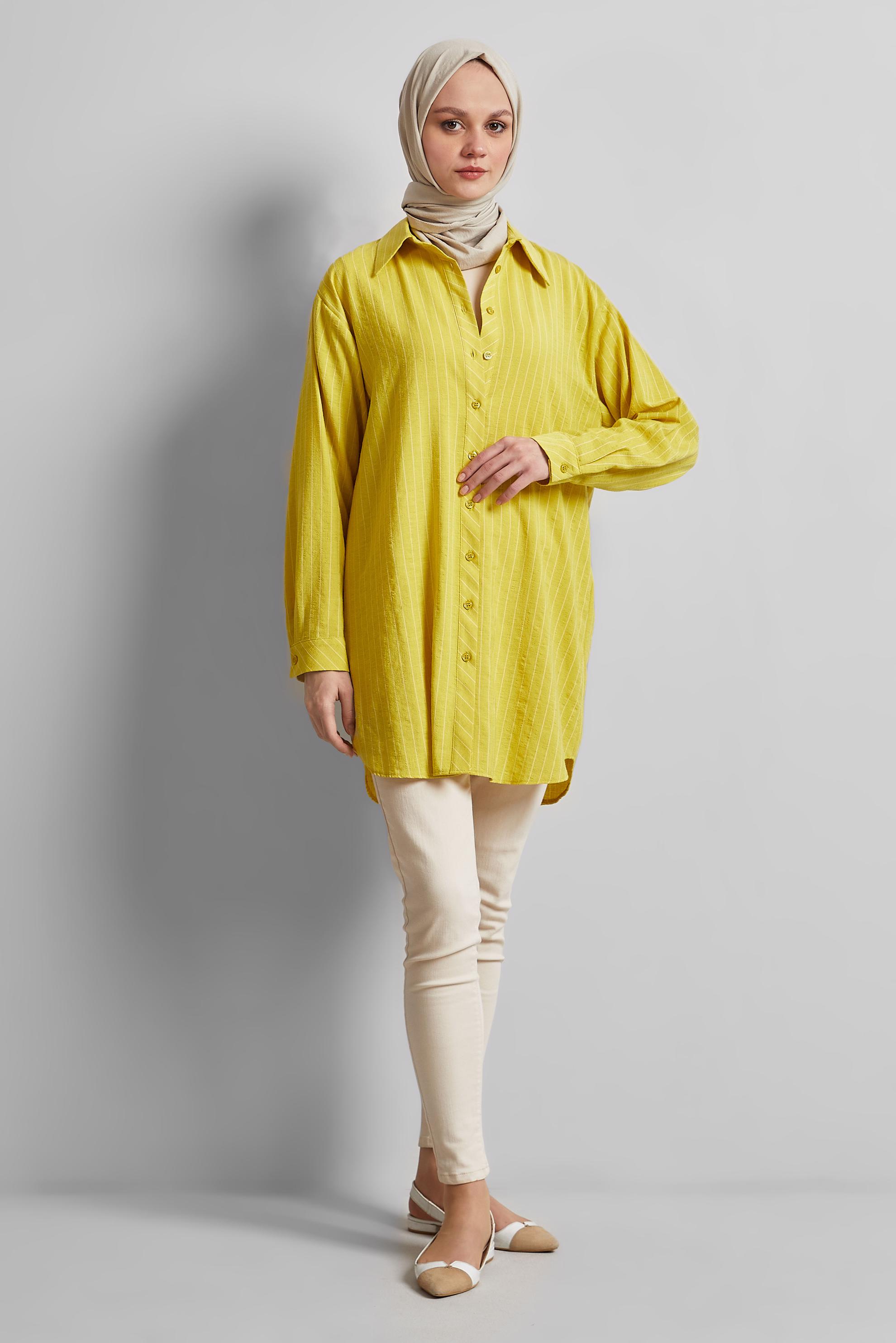 Tesettür giyim YEŞİL ÇİZGİLİ GÖMLEK TUNİK 44800