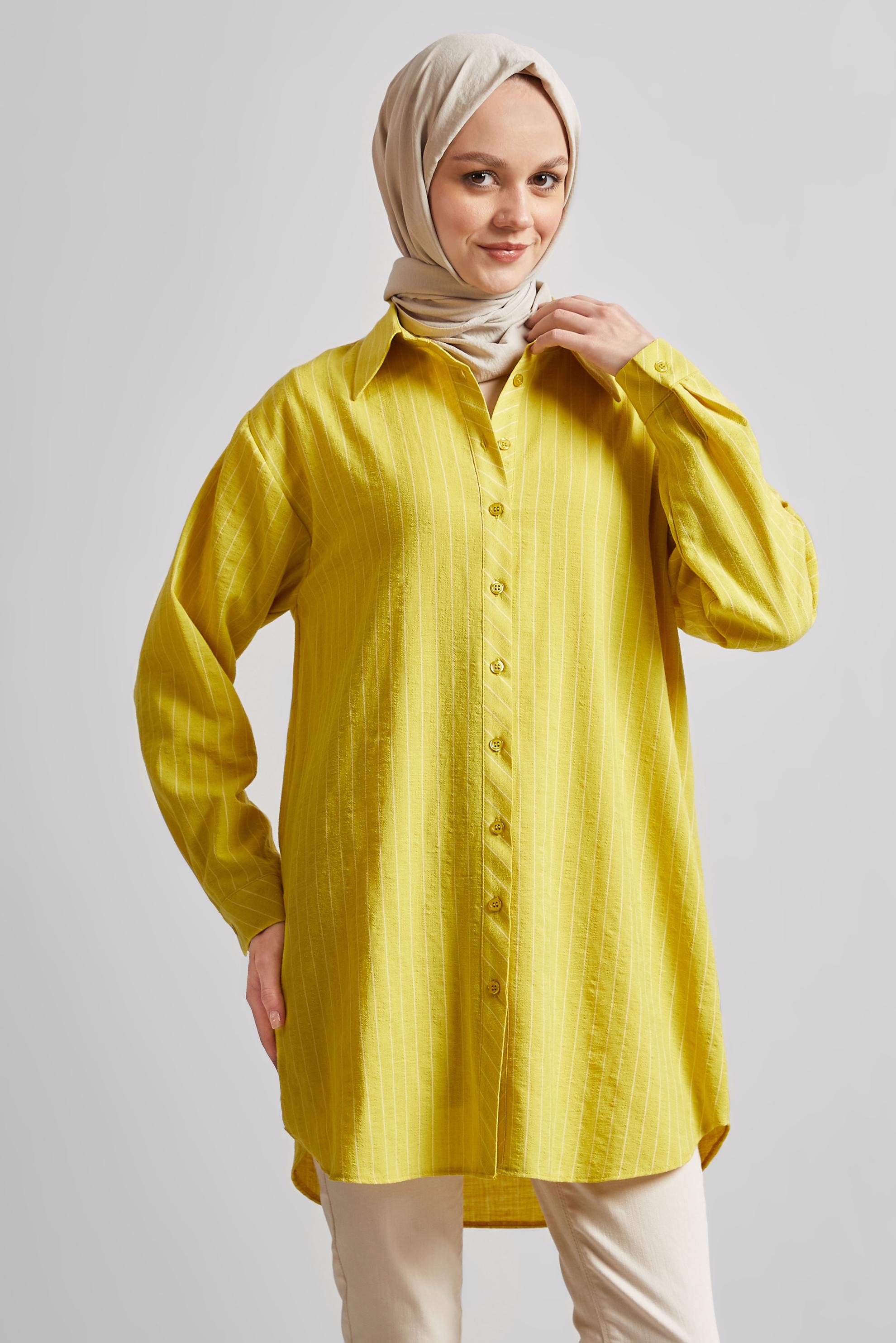 Tesettür giyim YEŞİL ÇİZGİLİ GÖMLEK TUNİK 44800