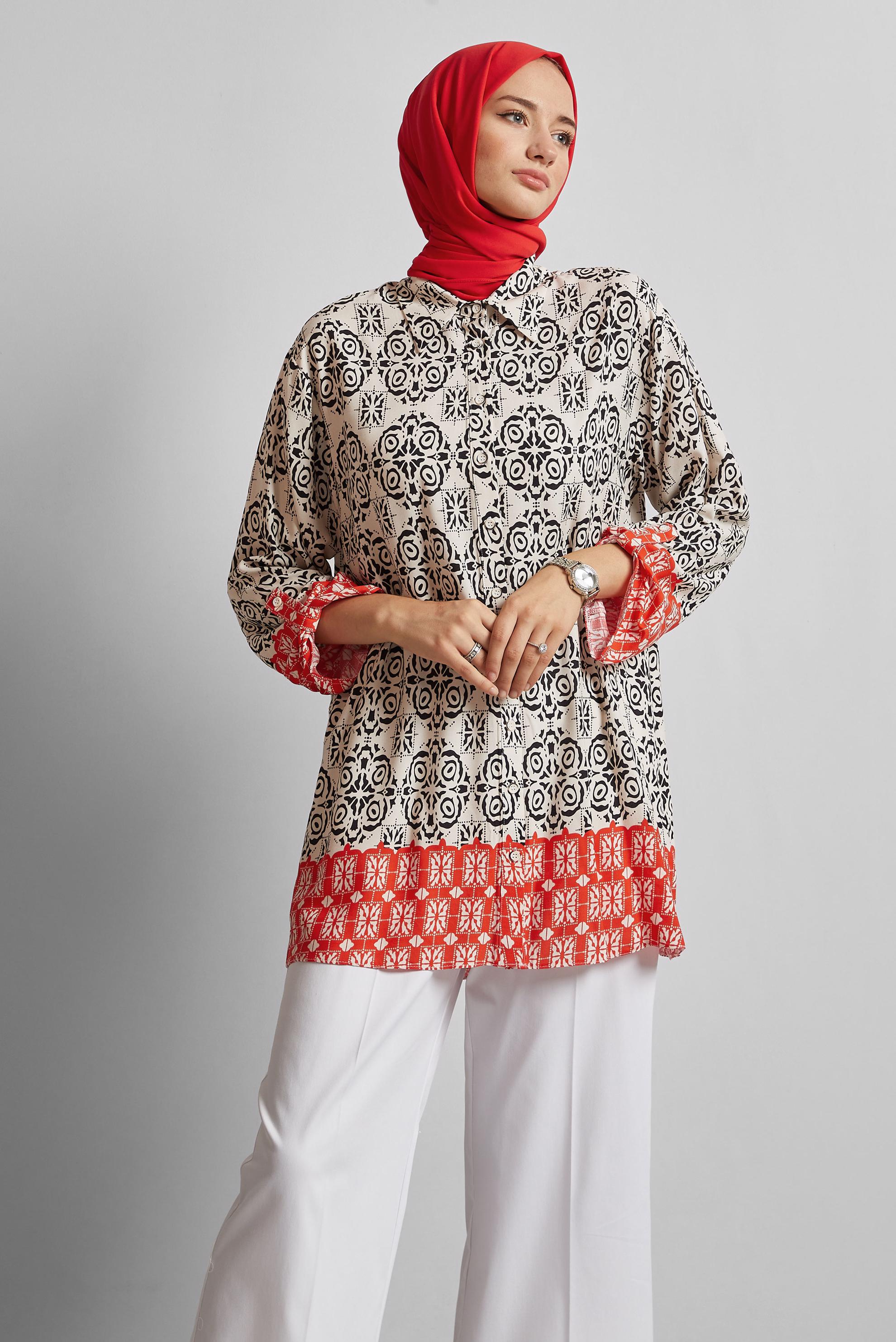 Tesettür giyim SİYAH DESENLİ TUNİK 44803