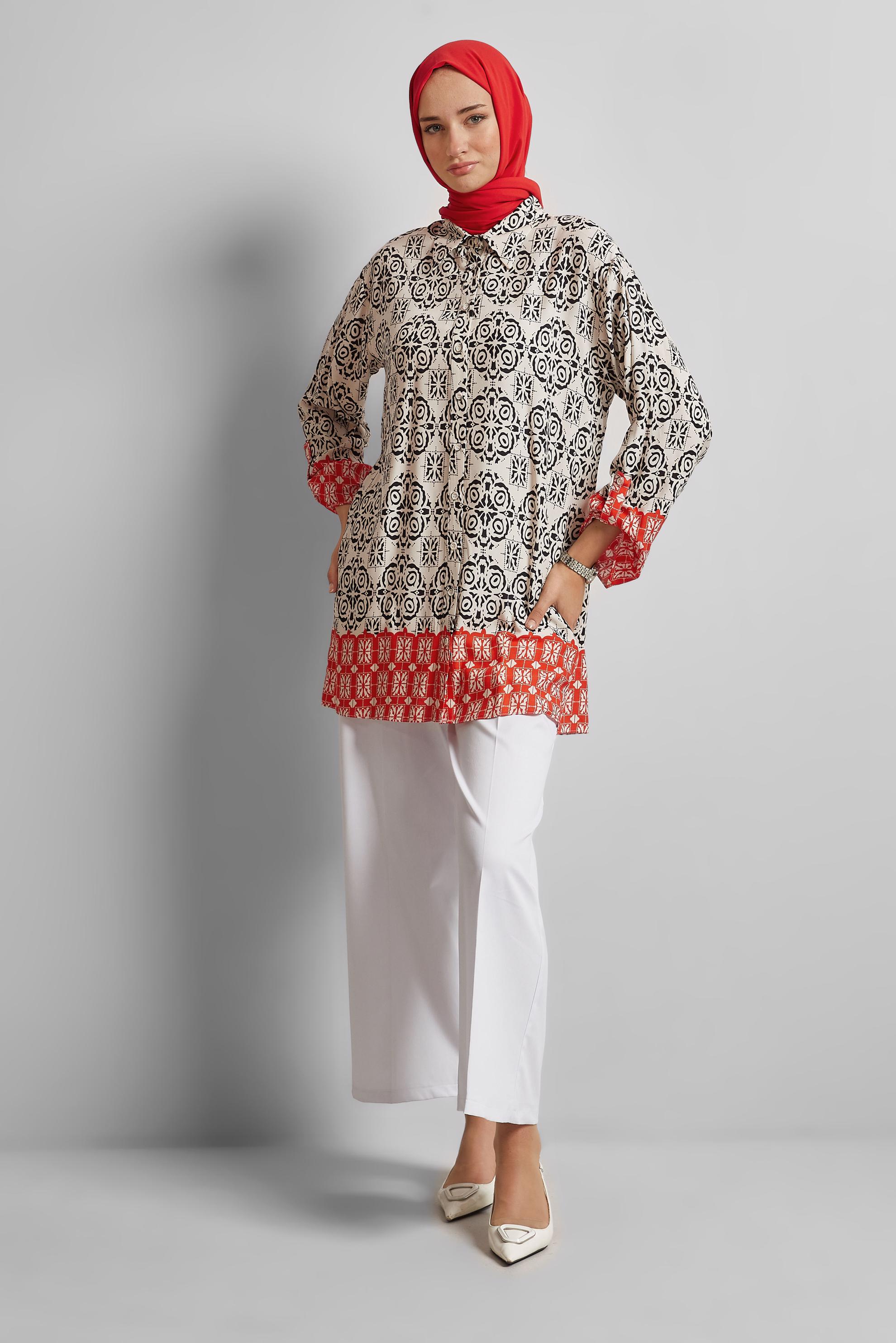 Tesettür giyim SİYAH DESENLİ TUNİK 44803