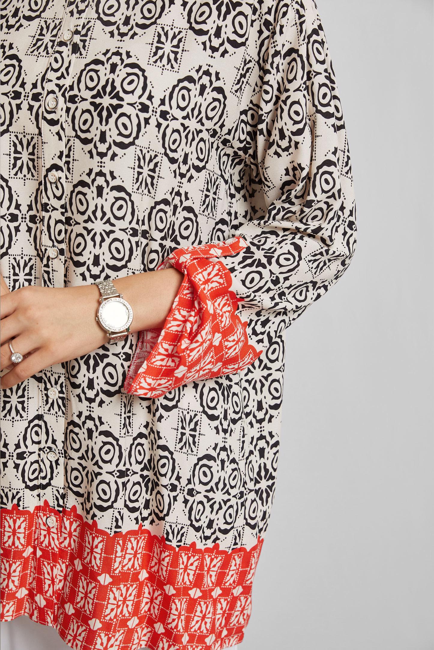 Tesettür giyim SİYAH DESENLİ TUNİK 44803