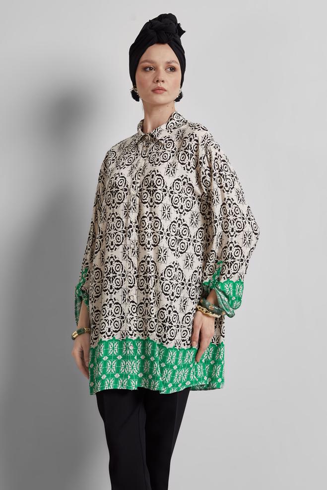 Tesettür giyim SİYAH DESENLİ TUNİK 44803 - ALVİNA