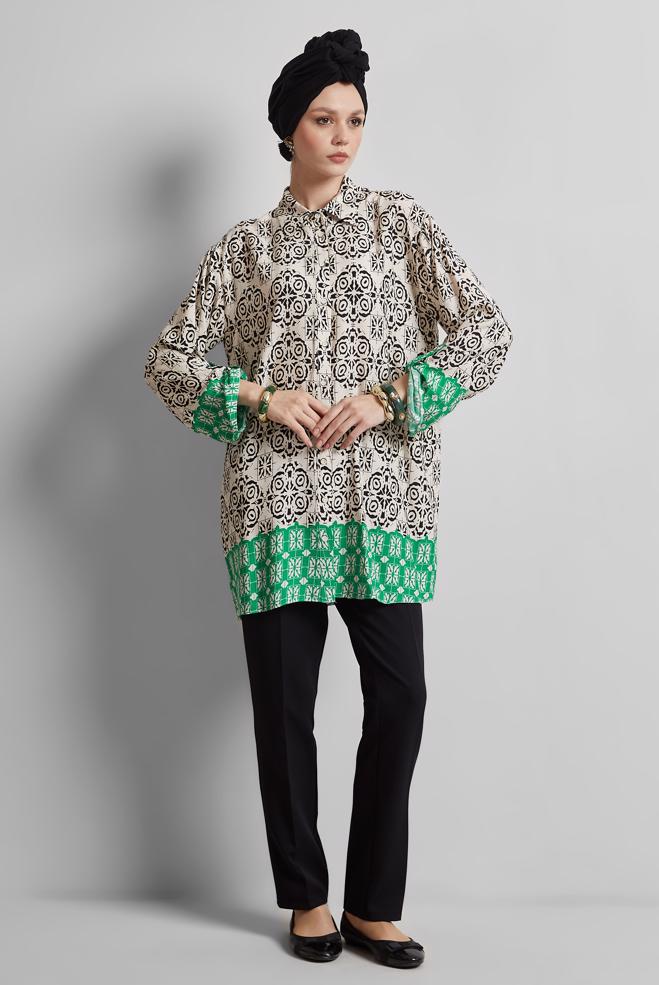 Tesettür giyim SİYAH DESENLİ TUNİK 44803 - ALVİNA