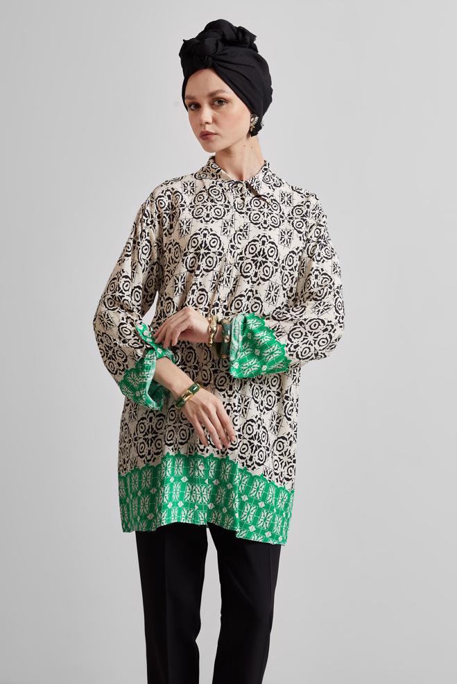 Tesettür giyim SİYAH DESENLİ TUNİK 44803 - ALVİNA