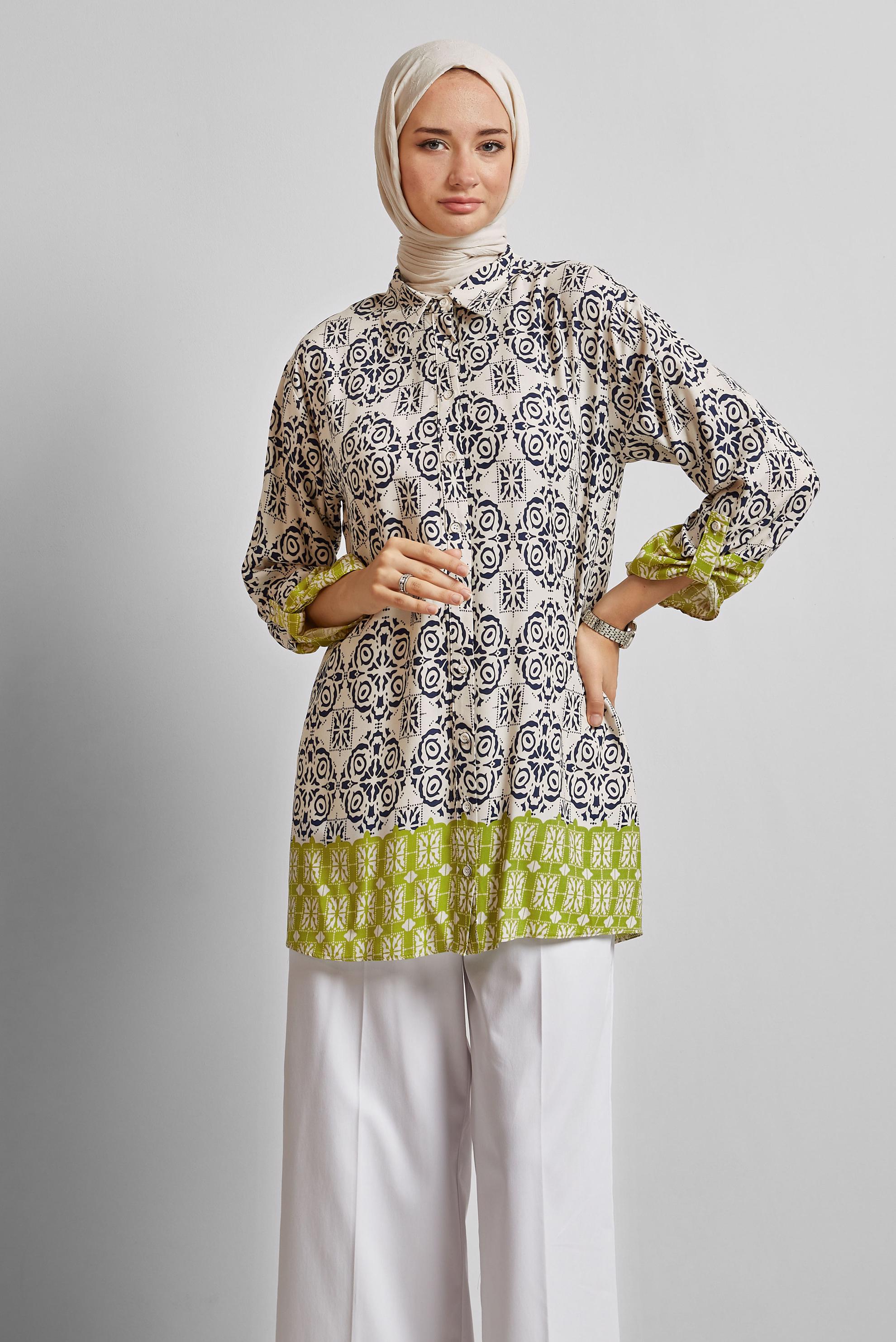 Tesettür giyim LACİVERT DESENLİ TUNİK 44803