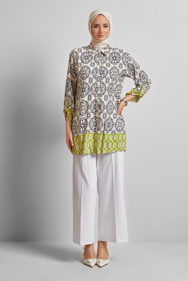 Hijab-Kleidung NAVY BLAU GEMUSTERTE TUNIKA 44803 - ALVİNA