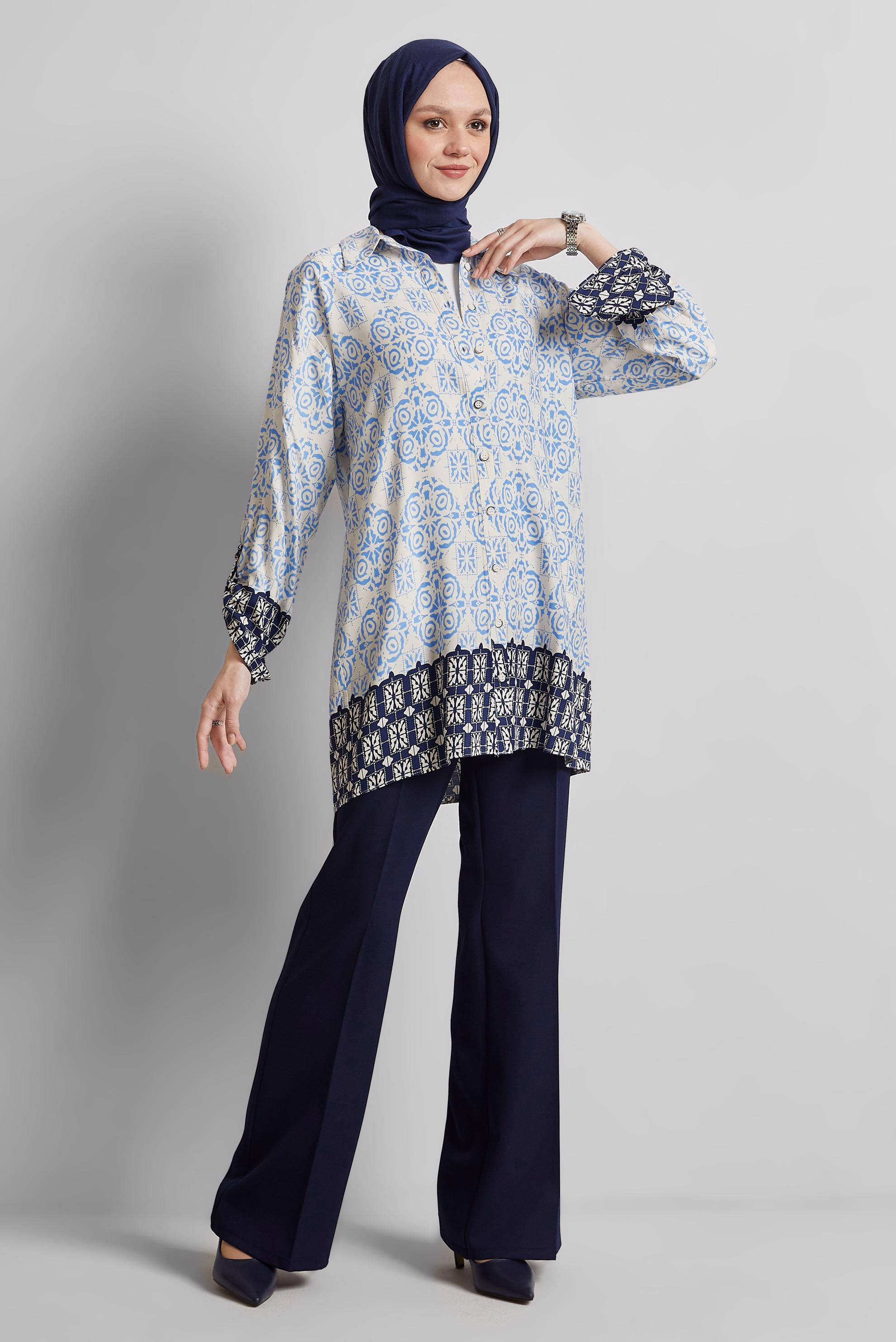 Tesettür giyim MAVİ DESENLİ TUNİK 44803