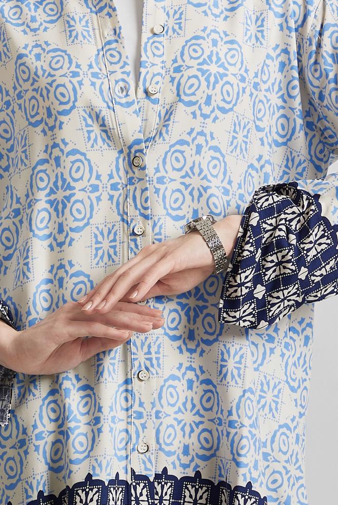 Tesettür giyim MAVİ DESENLİ TUNİK 44803 - ALVİNA