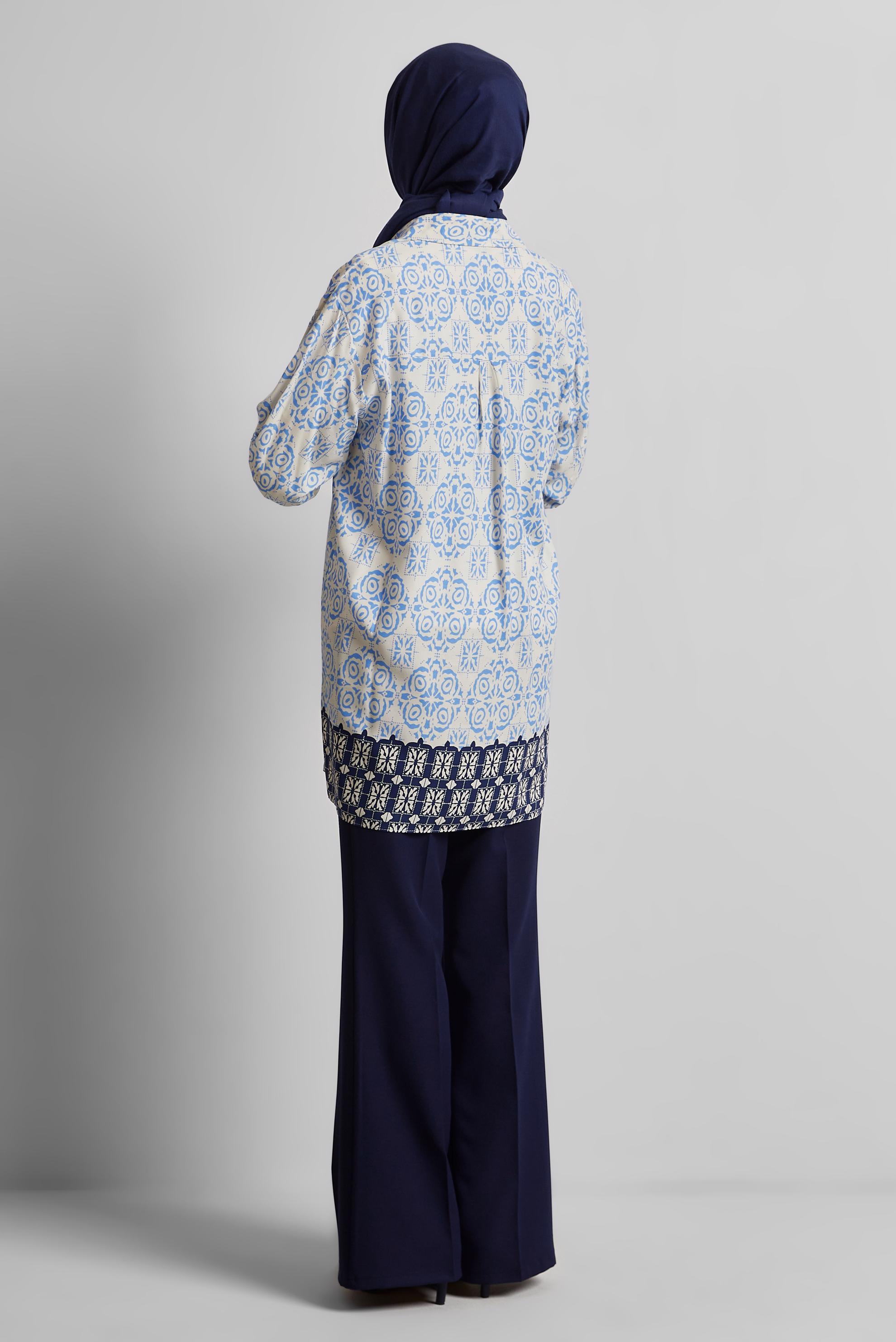 Tesettür giyim MAVİ DESENLİ TUNİK 44803