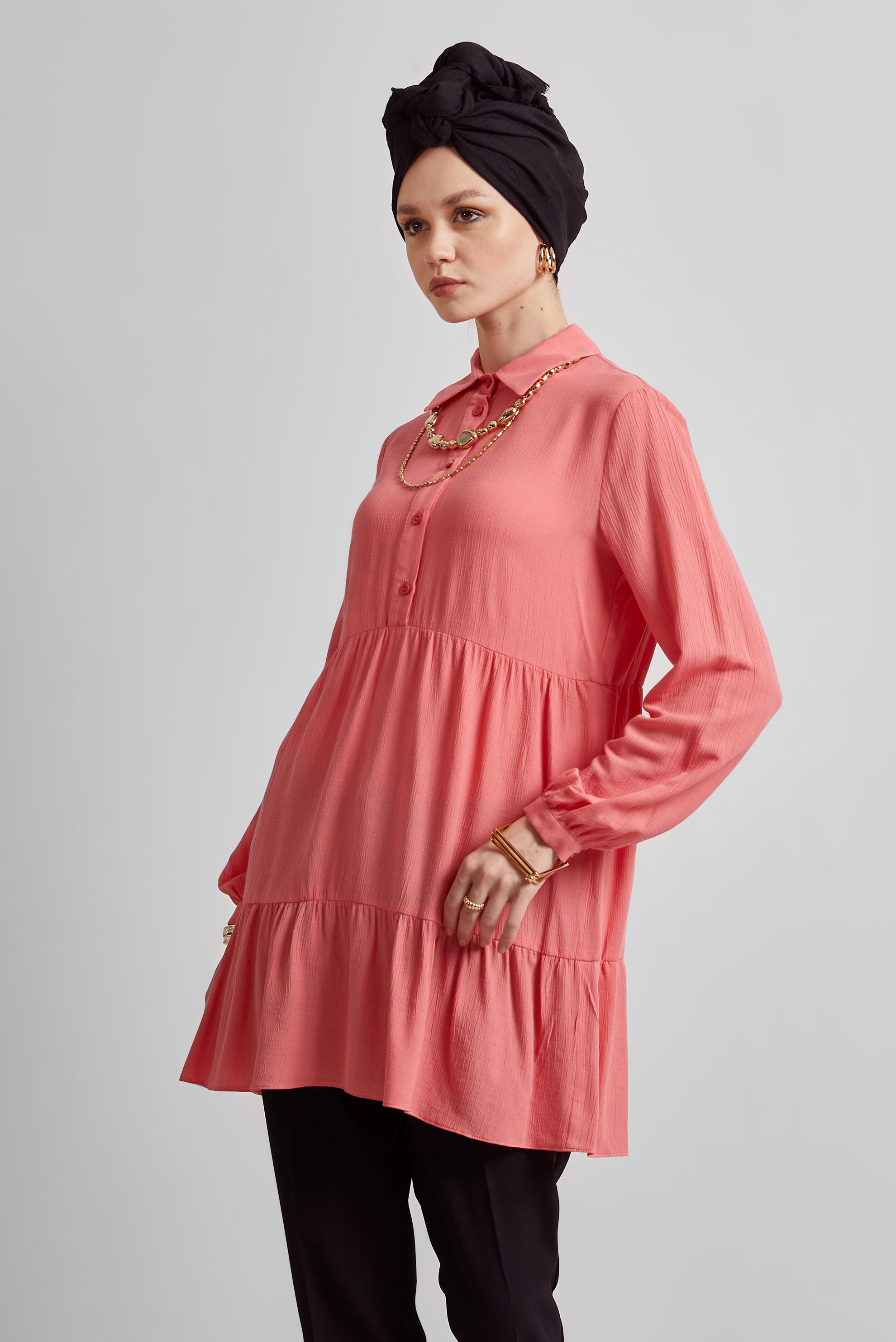 Tesettür giyim MERCAN GÖMLEK YAKA TUNİK 44809