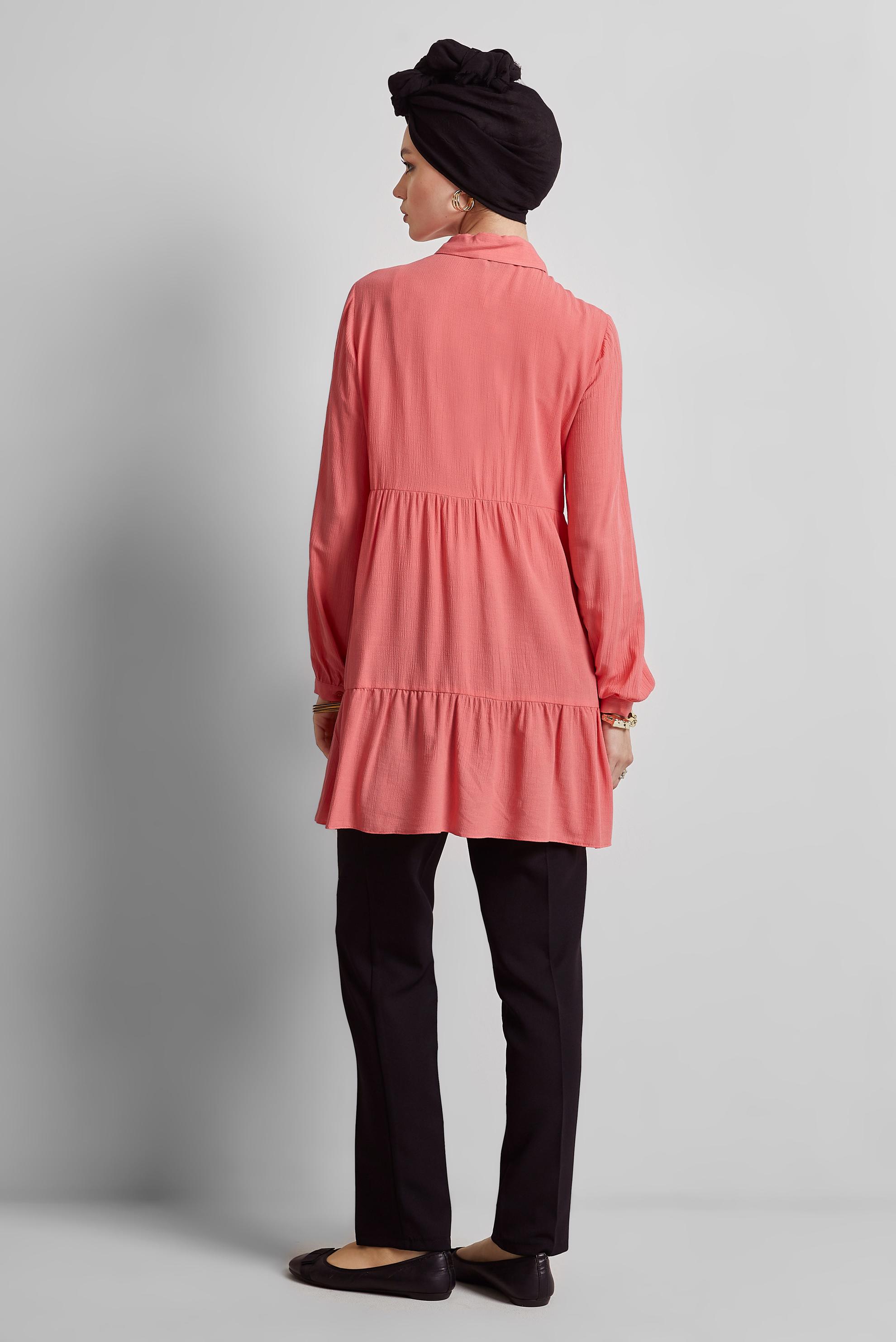 Tesettür giyim MERCAN GÖMLEK YAKA TUNİK 44809