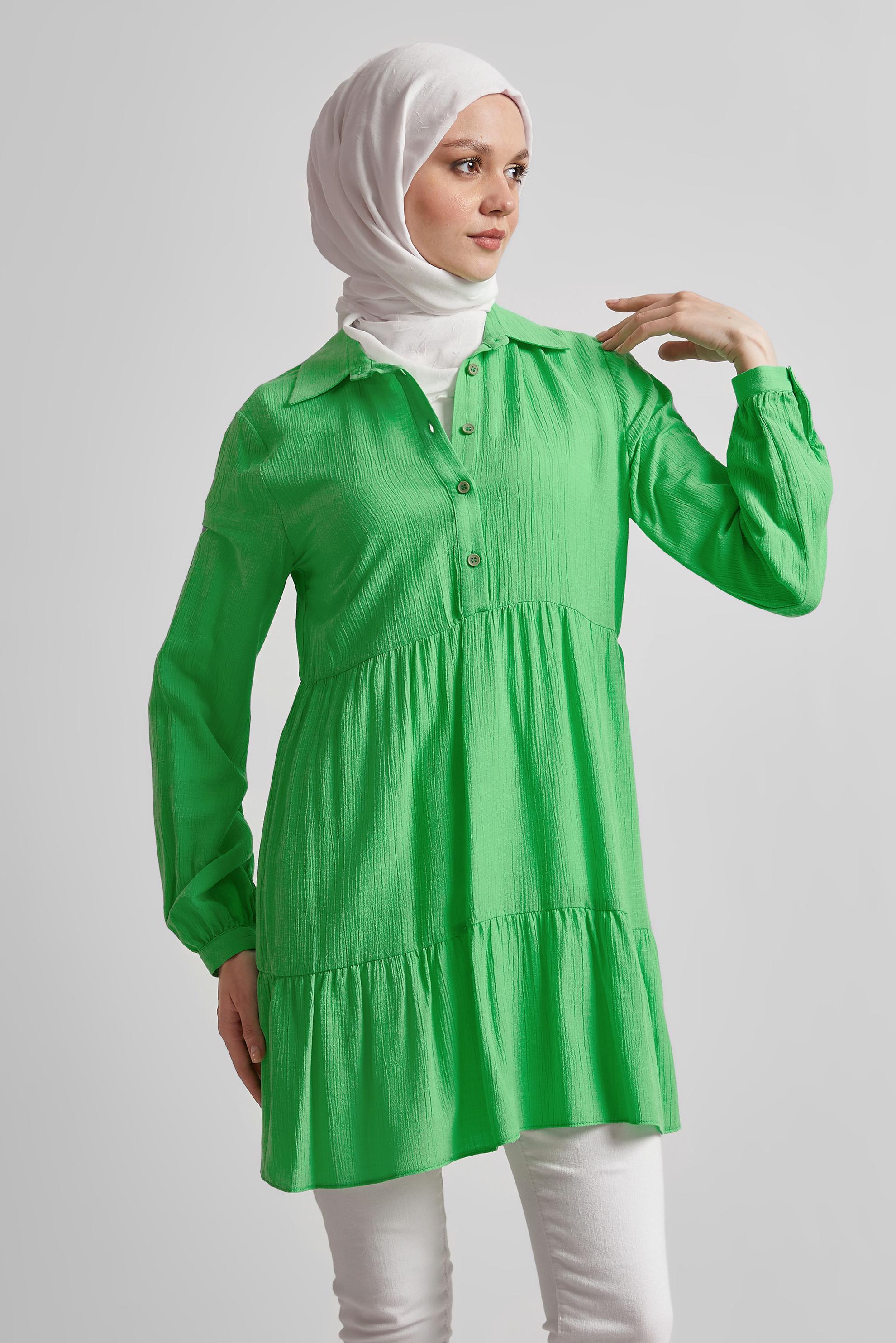Tesettür giyim YEŞİL GÖMLEK YAKA TUNİK 44809