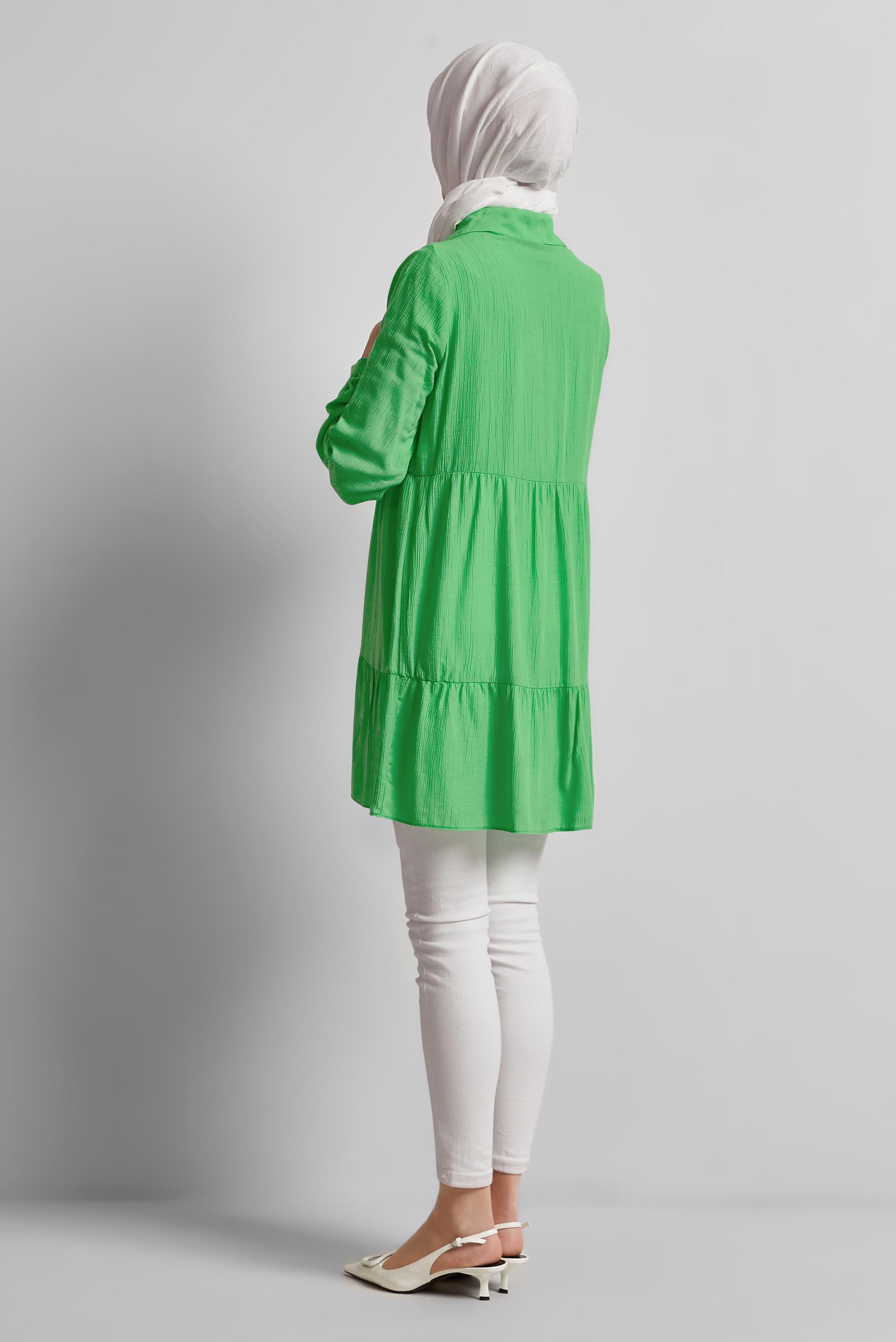 Tesettür giyim YEŞİL GÖMLEK YAKA TUNİK 44809