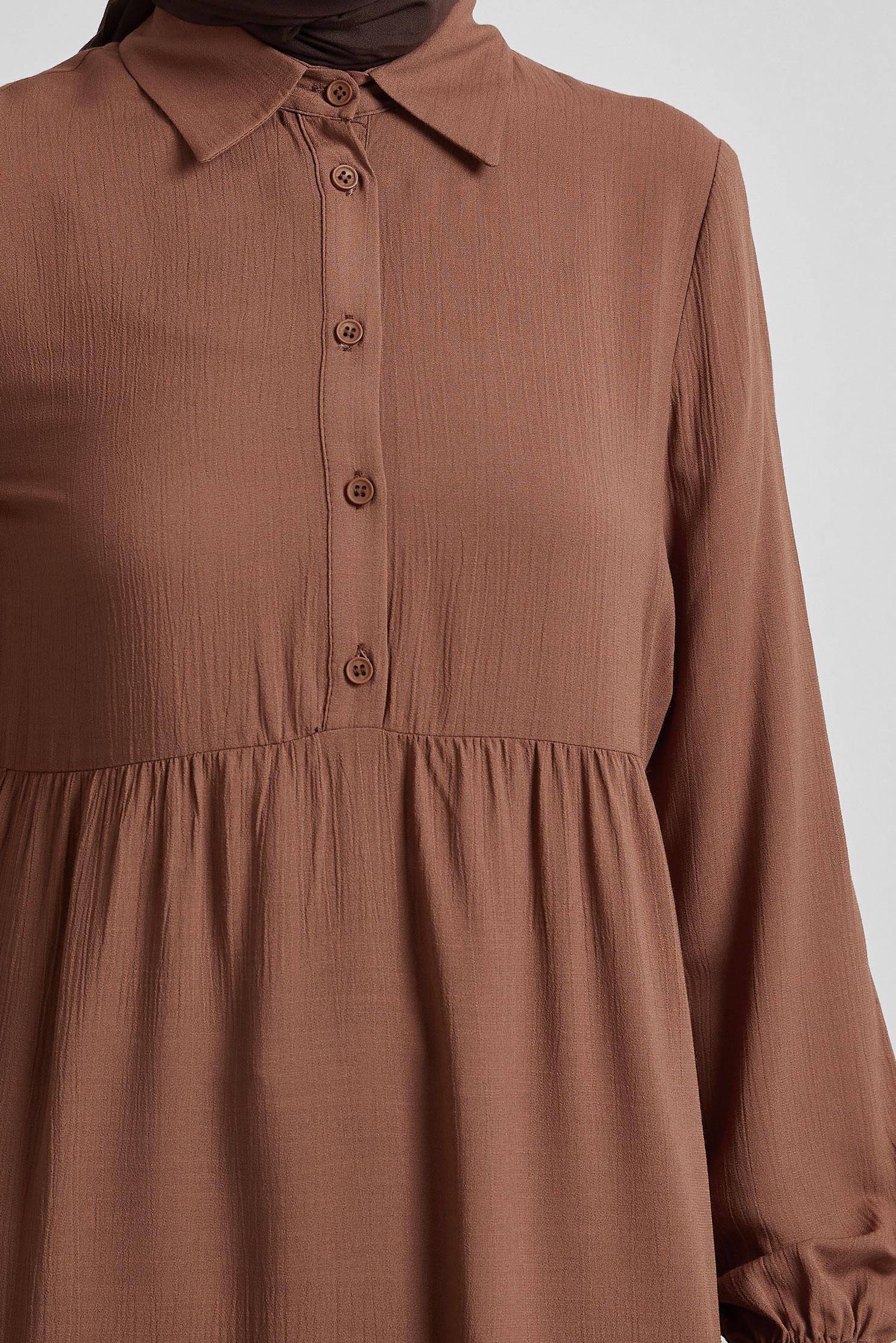 Tesettür giyim KAHVE GÖMLEK YAKA TUNİK 44809