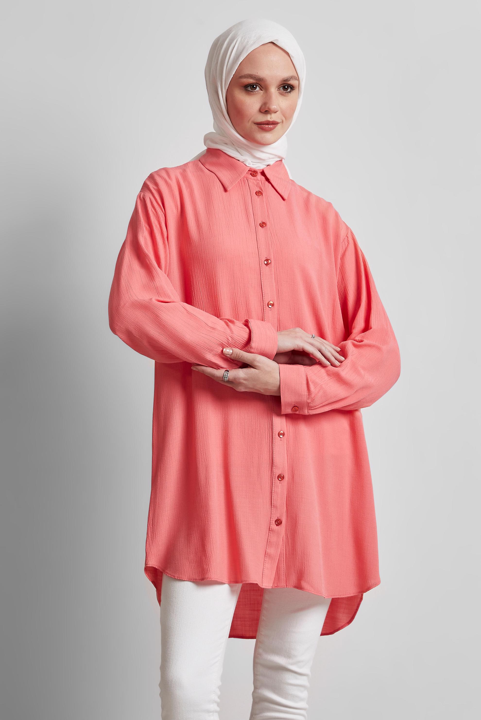 Tesettür giyim MERCAN GÖMLEK YAKA TUNİK 44810