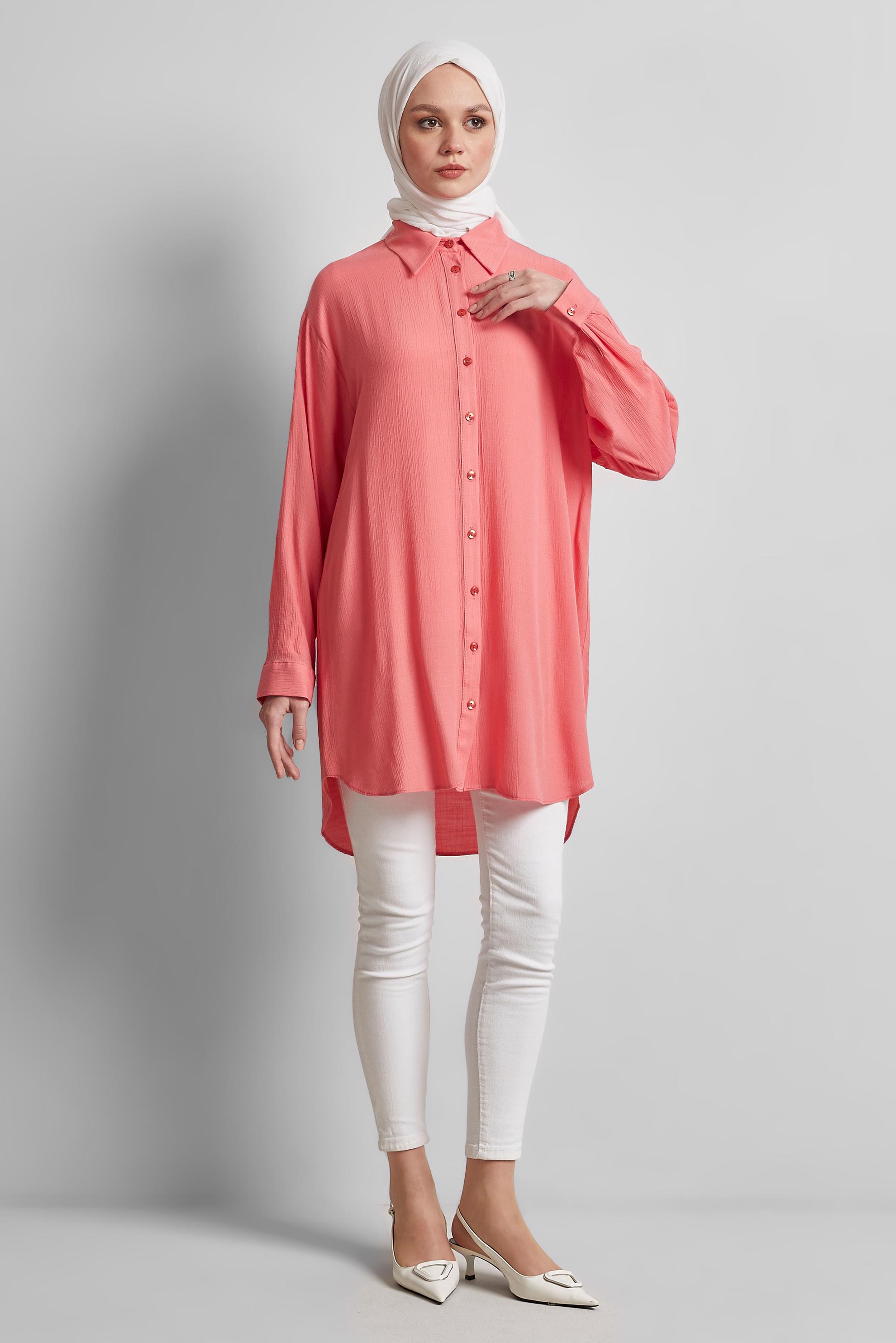 Tesettür giyim MERCAN GÖMLEK YAKA TUNİK 44810