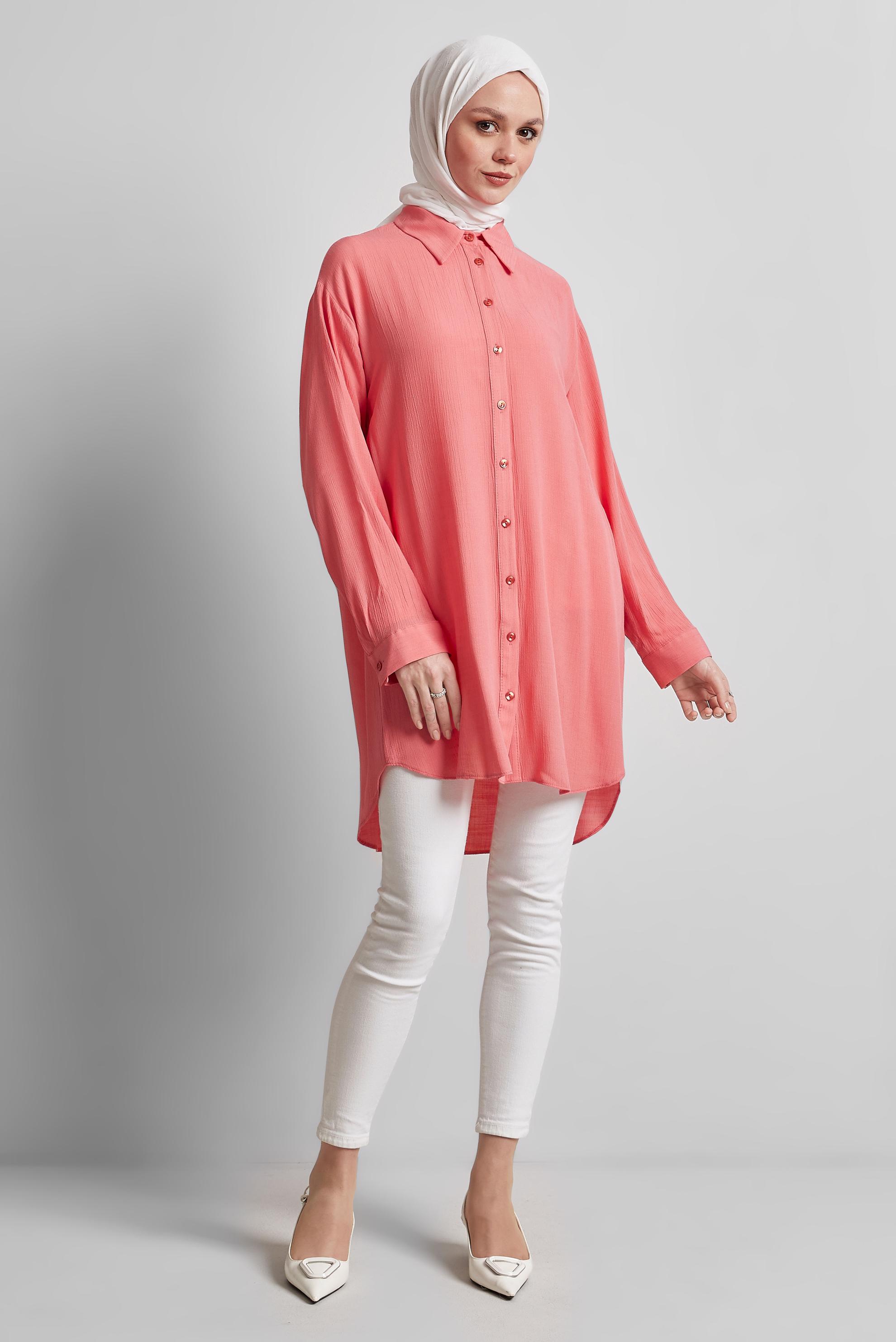 Tesettür giyim MERCAN GÖMLEK YAKA TUNİK 44810