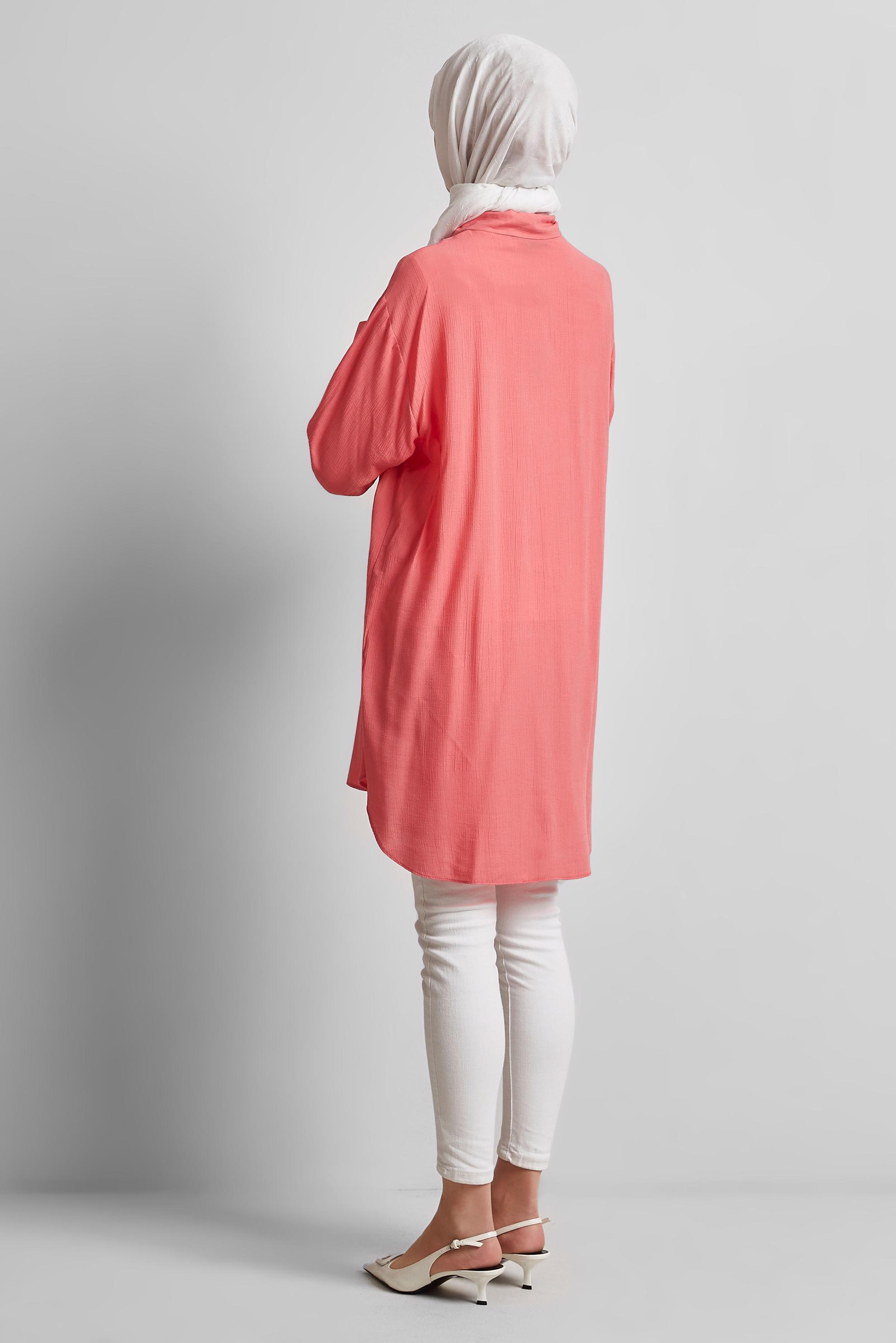 Tesettür giyim MERCAN GÖMLEK YAKA TUNİK 44810