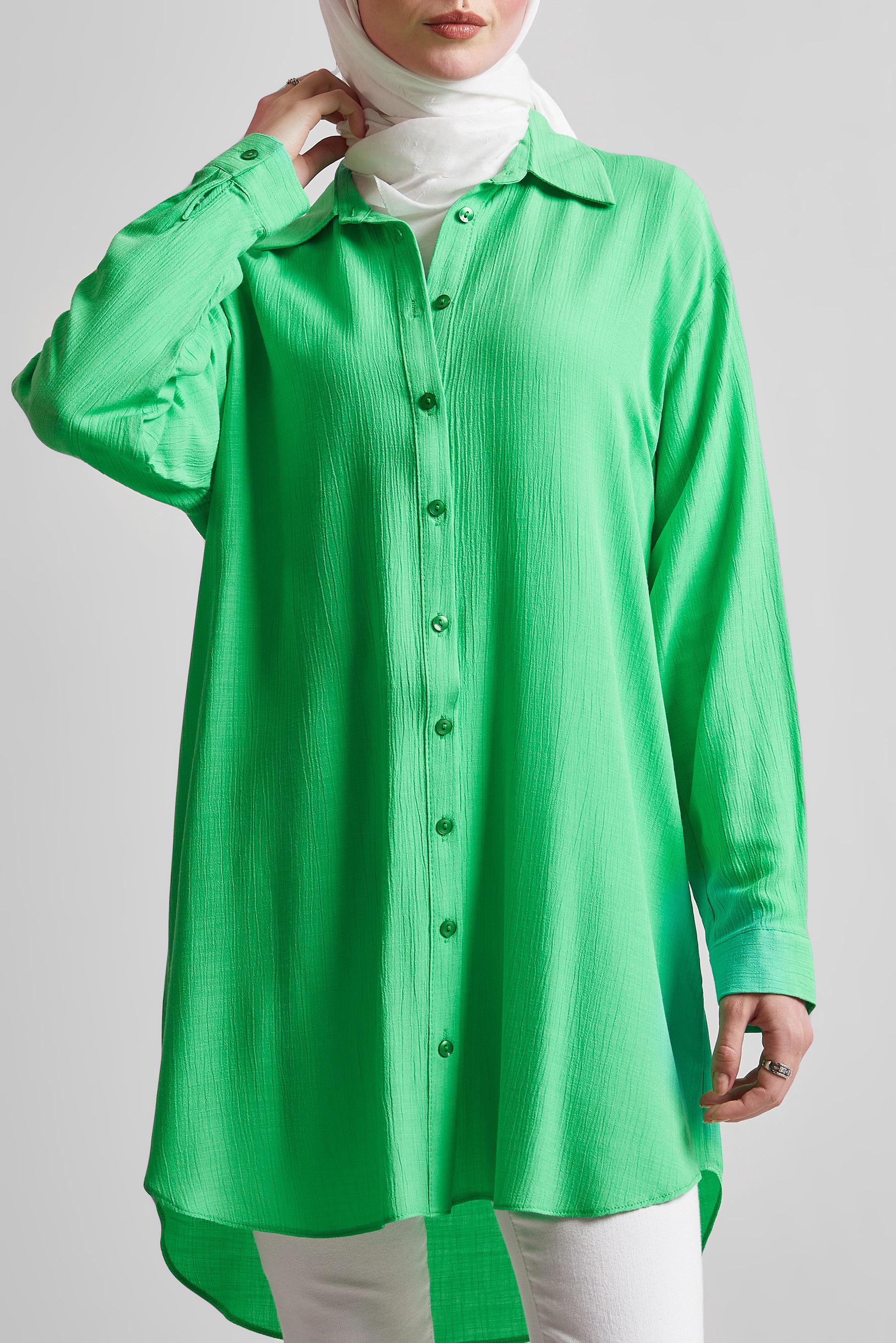 Tesettür giyim YEŞİL GÖMLEK YAKA TUNİK 44810