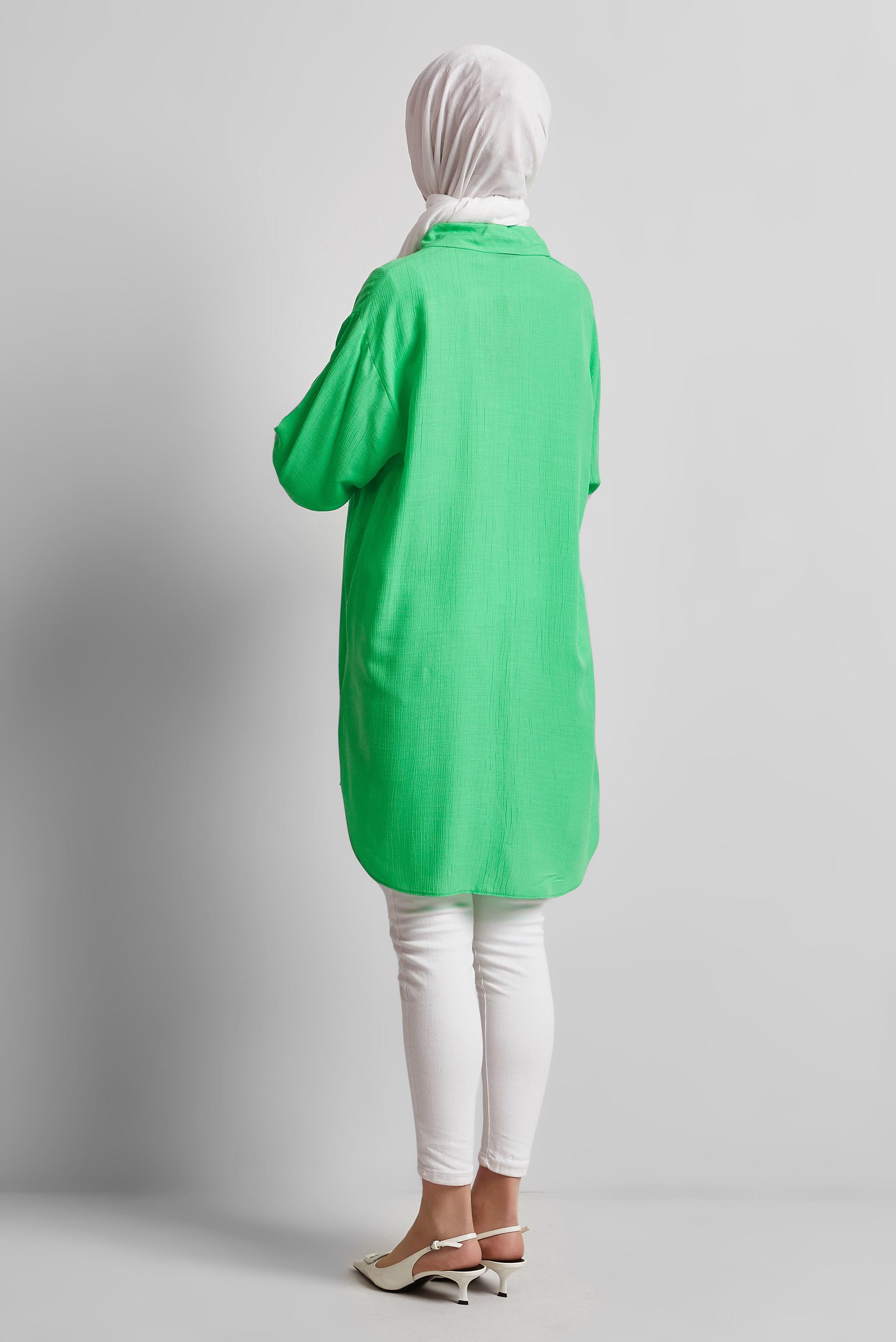 Tesettür giyim YEŞİL GÖMLEK YAKA TUNİK 44810