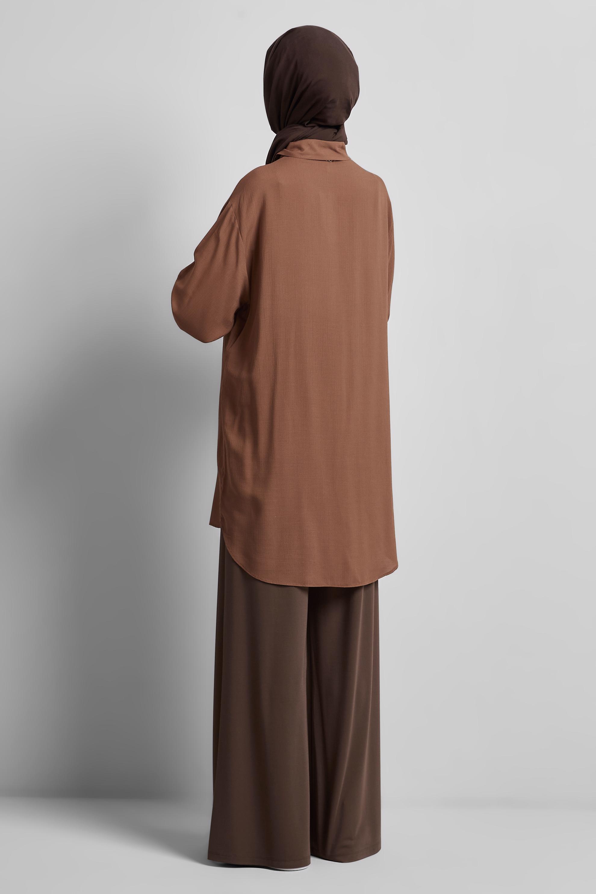 Tesettür giyim KAHVE GÖMLEK YAKA TUNİK 44810