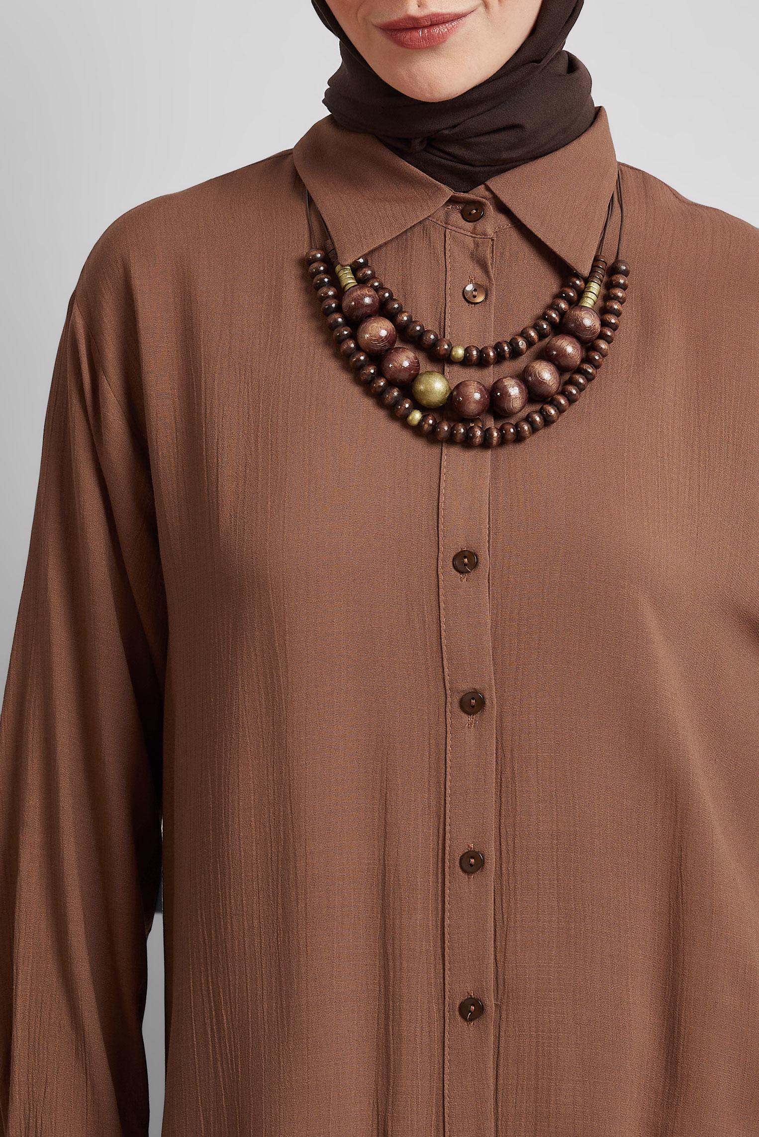 Tesettür giyim KAHVE GÖMLEK YAKA TUNİK 44810