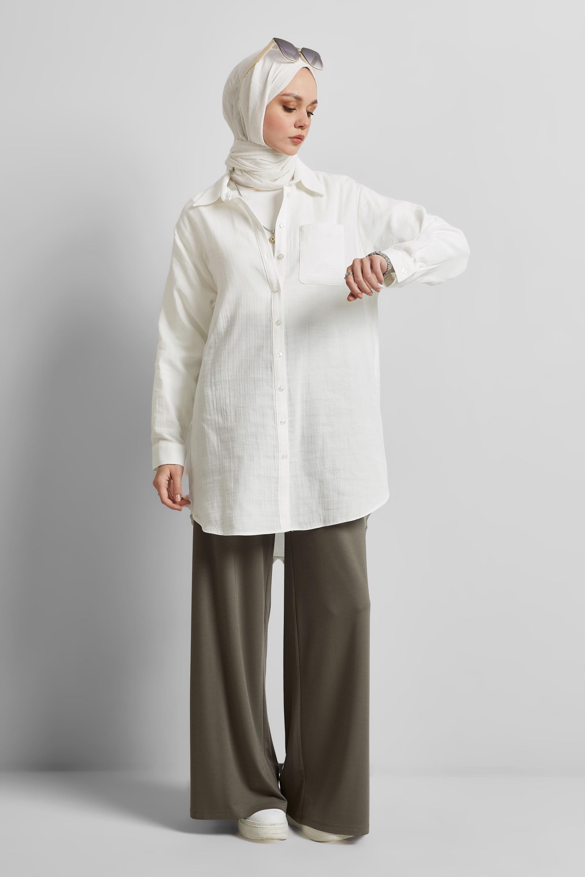 Tesettür giyim BEYAZ PAMUKLU GÖMLEK TUNİK 44811