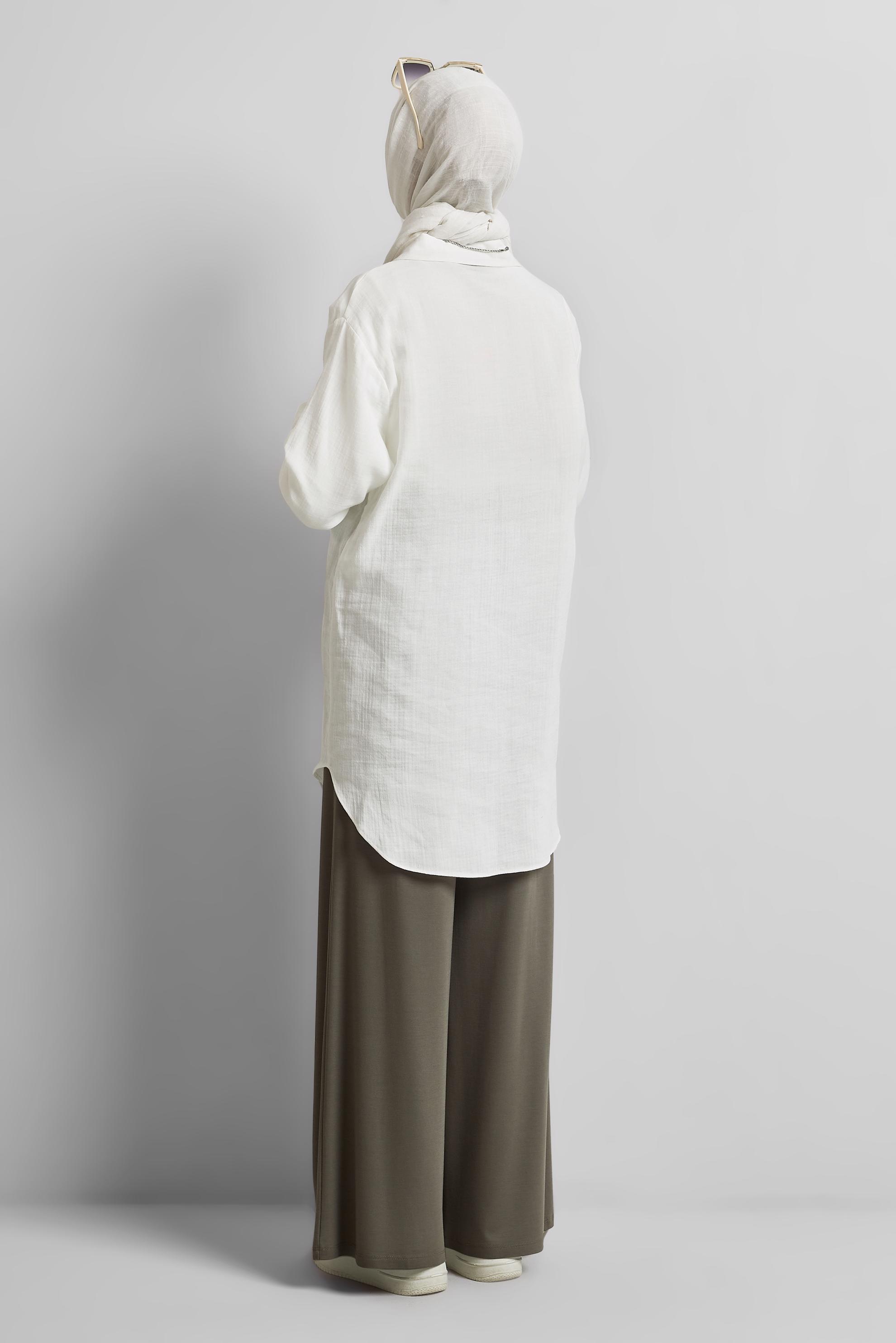 Tesettür giyim BEYAZ PAMUKLU GÖMLEK TUNİK 44811