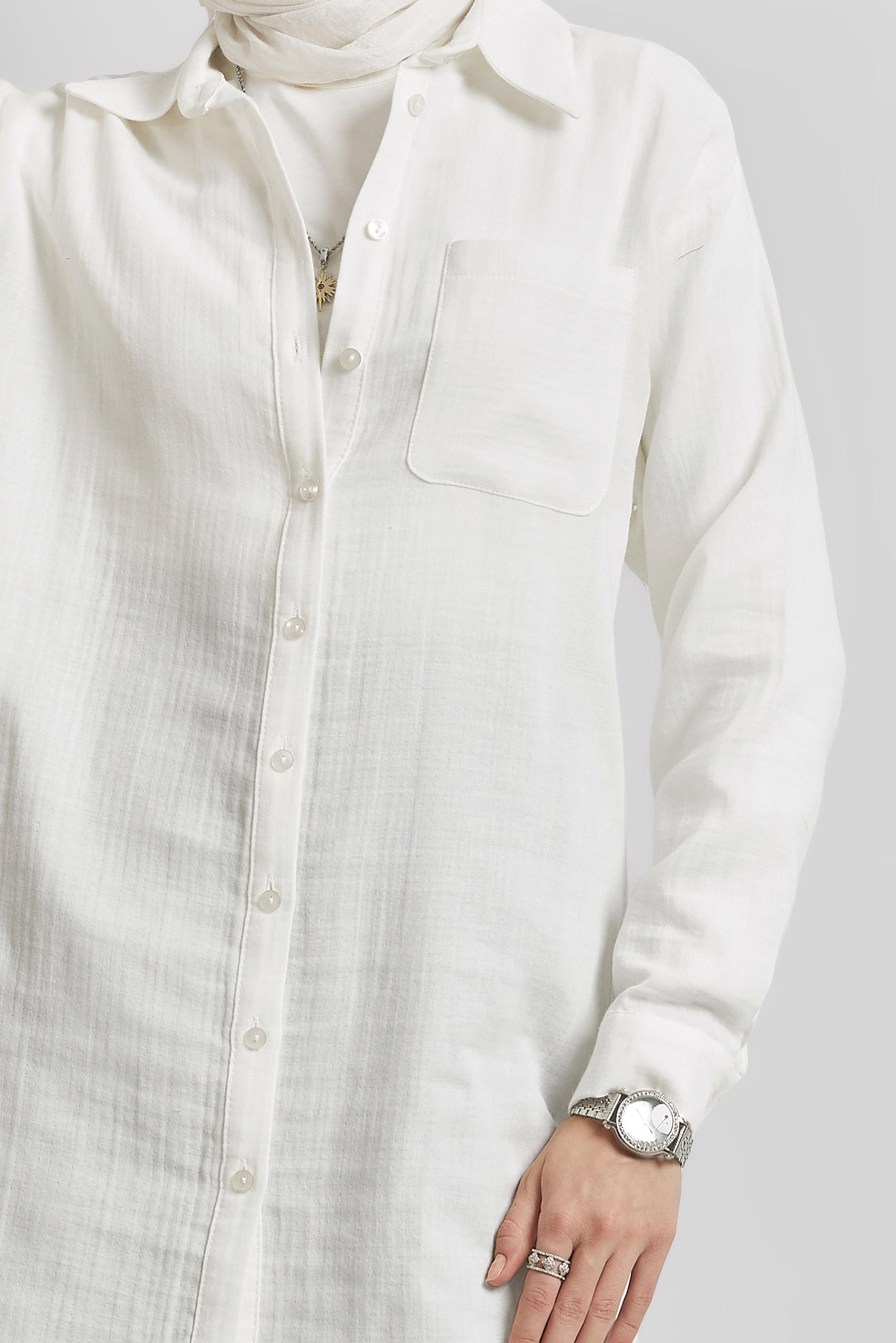 Tesettür giyim BEYAZ PAMUKLU GÖMLEK TUNİK 44811