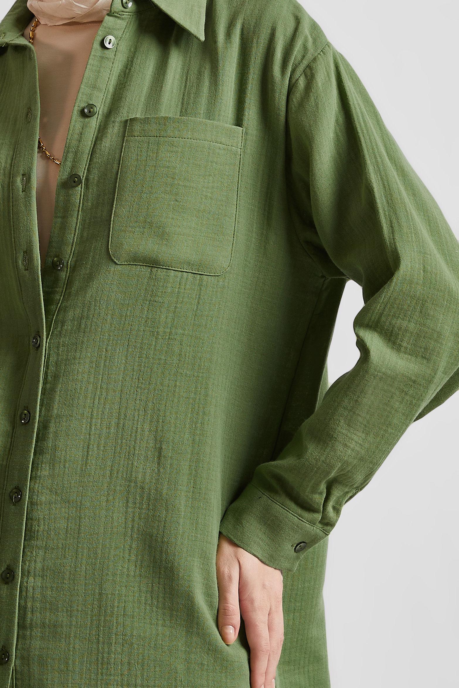 Tesettür giyim YEŞİL PAMUKLU GÖMLEK TUNİK 44811