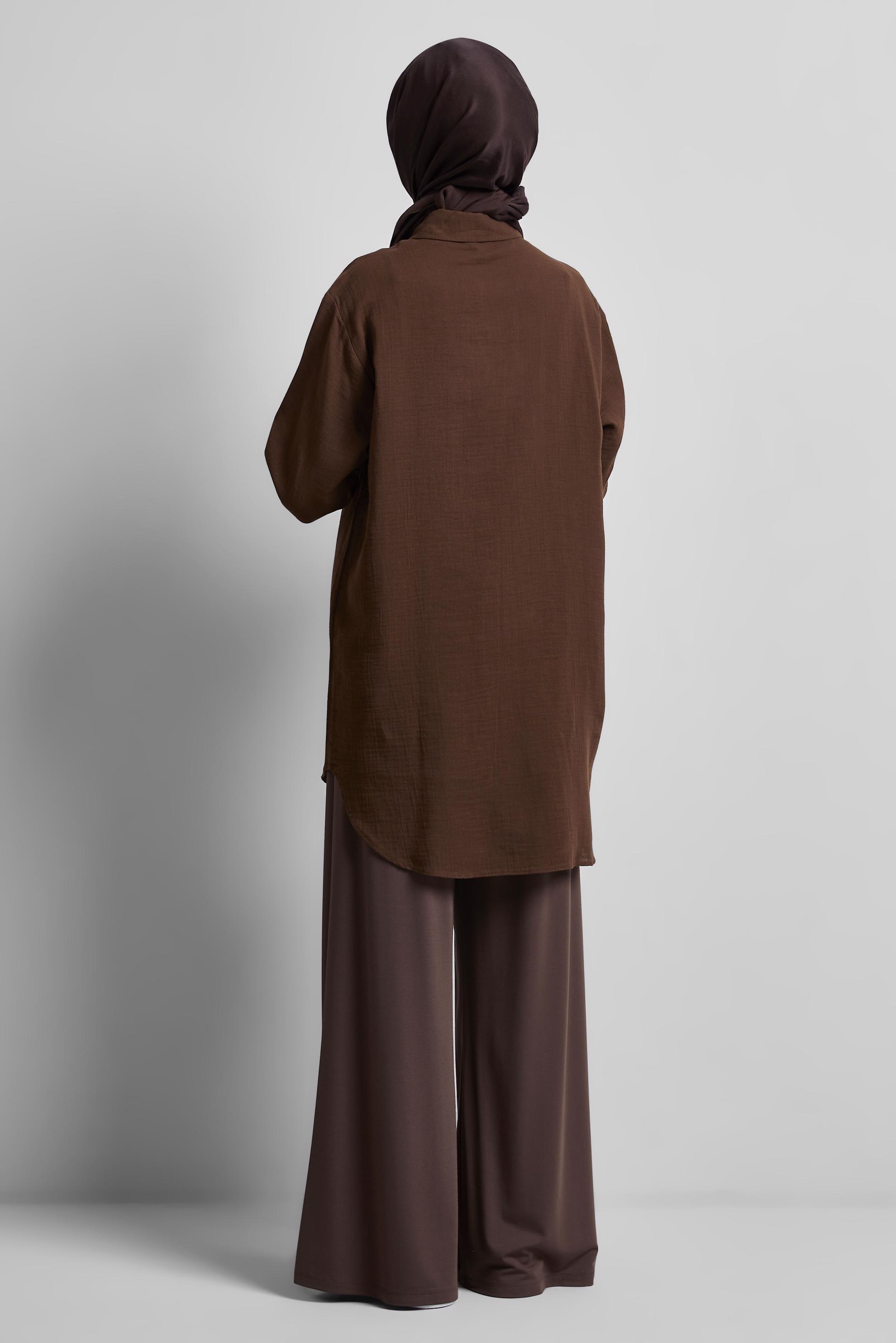 Tesettür giyim KAHVE PAMUKLU GÖMLEK TUNİK 44811