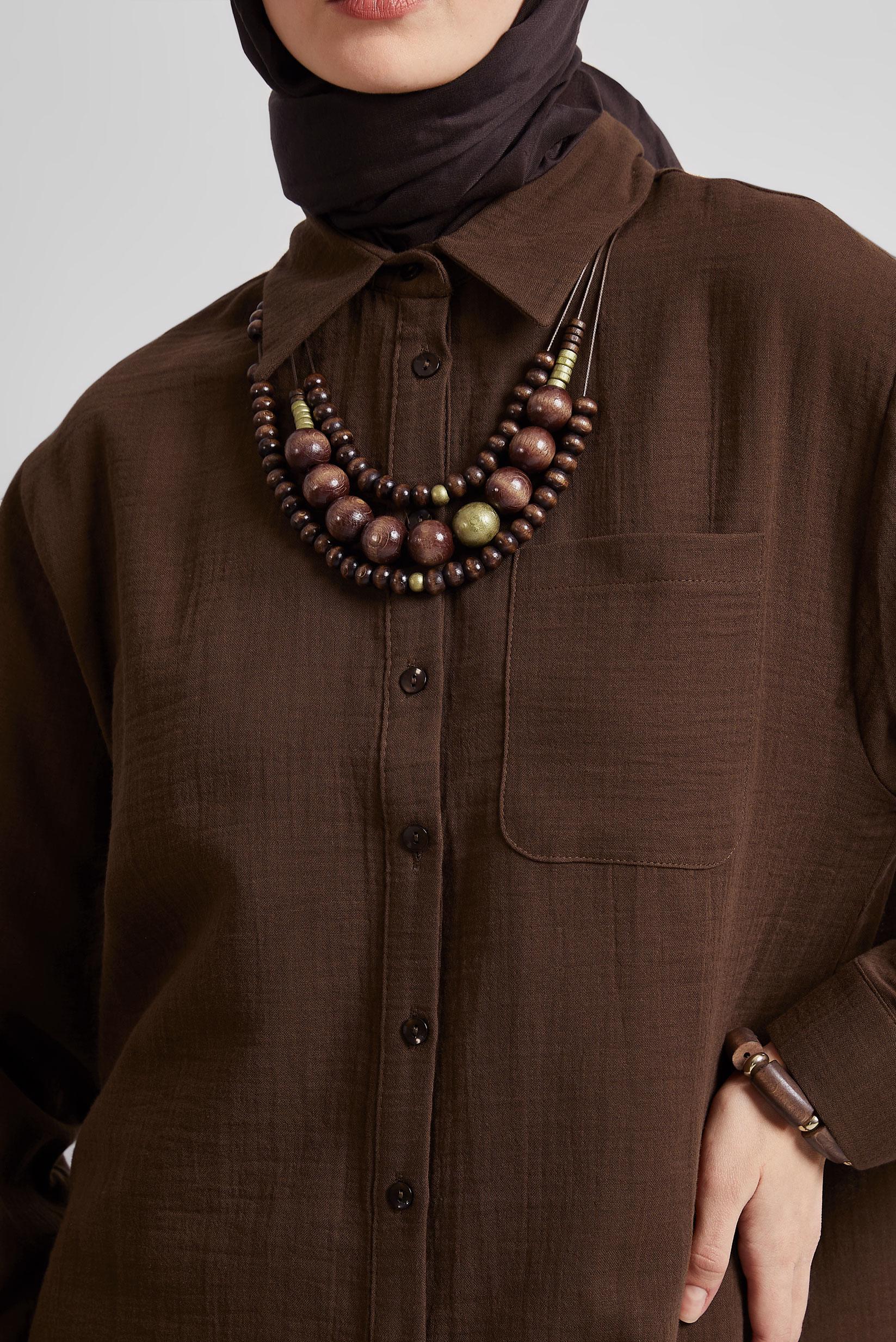 Tesettür giyim KAHVE PAMUKLU GÖMLEK TUNİK 44811