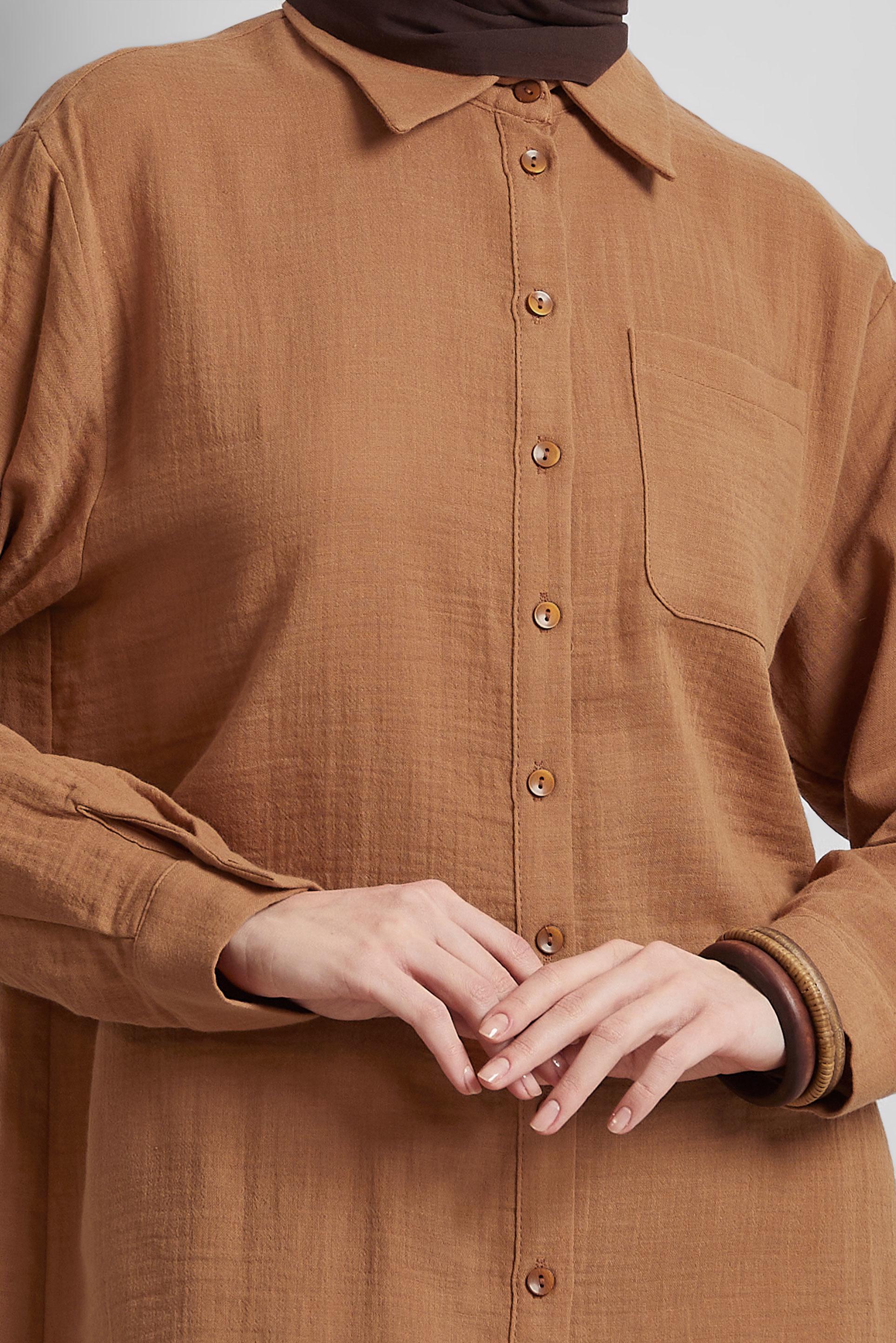 Tesettür giyim TABA PAMUKLU GÖMLEK TUNİK 44811