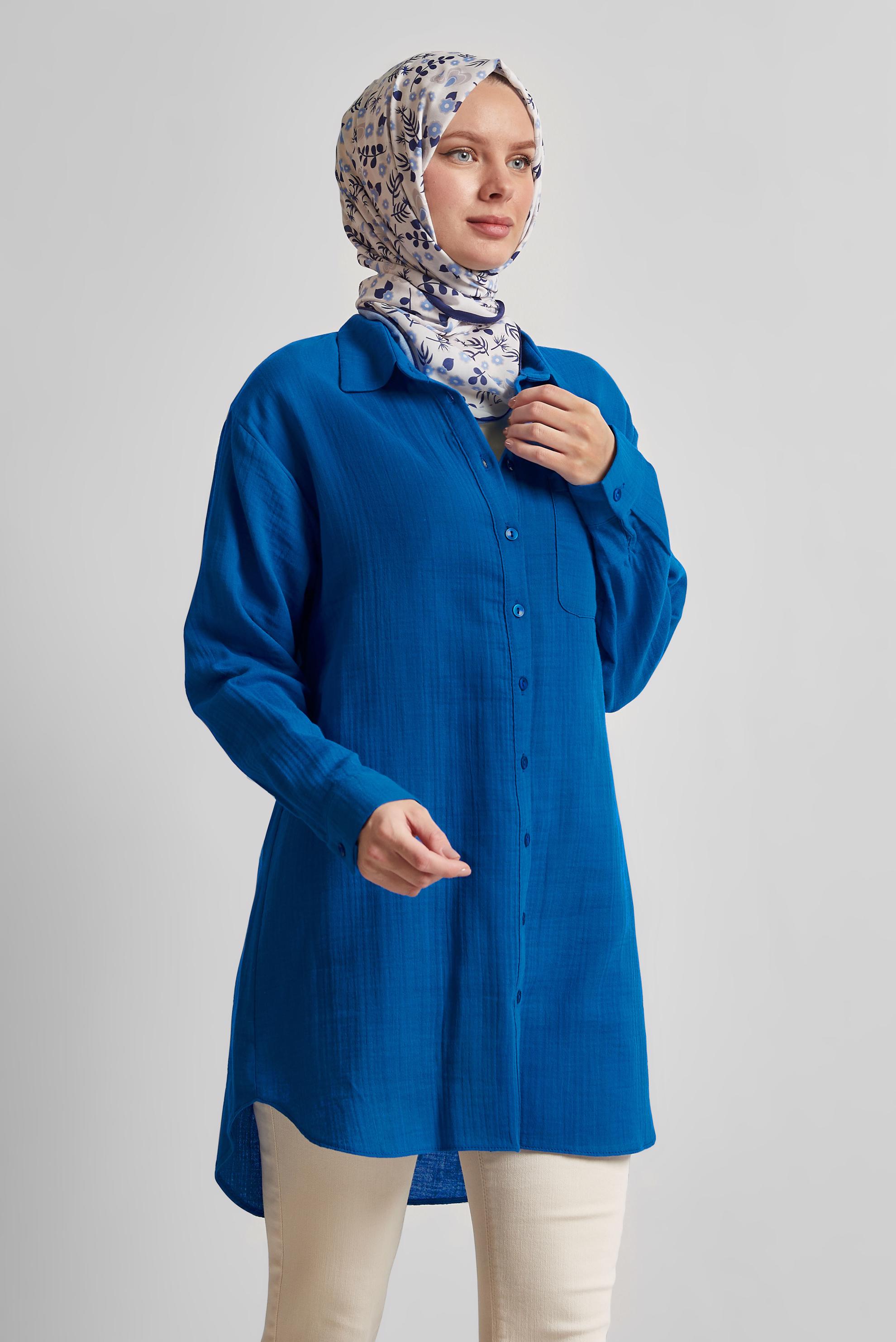 Tesettür giyim LACİVERT PAMUKLU GÖMLEK TUNİK 44811