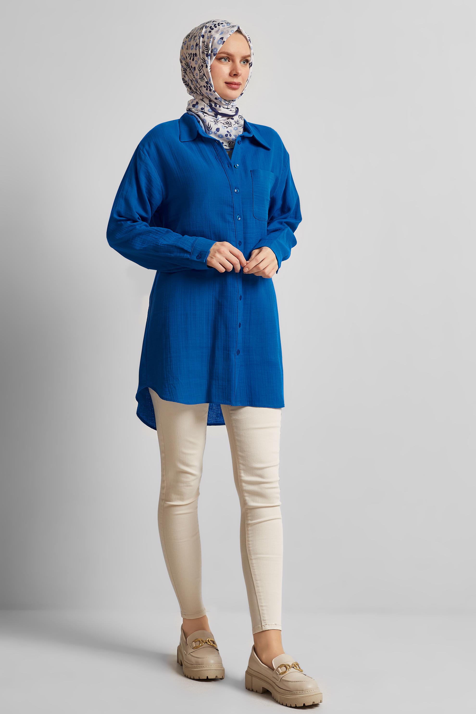 Tesettür giyim LACİVERT PAMUKLU GÖMLEK TUNİK 44811