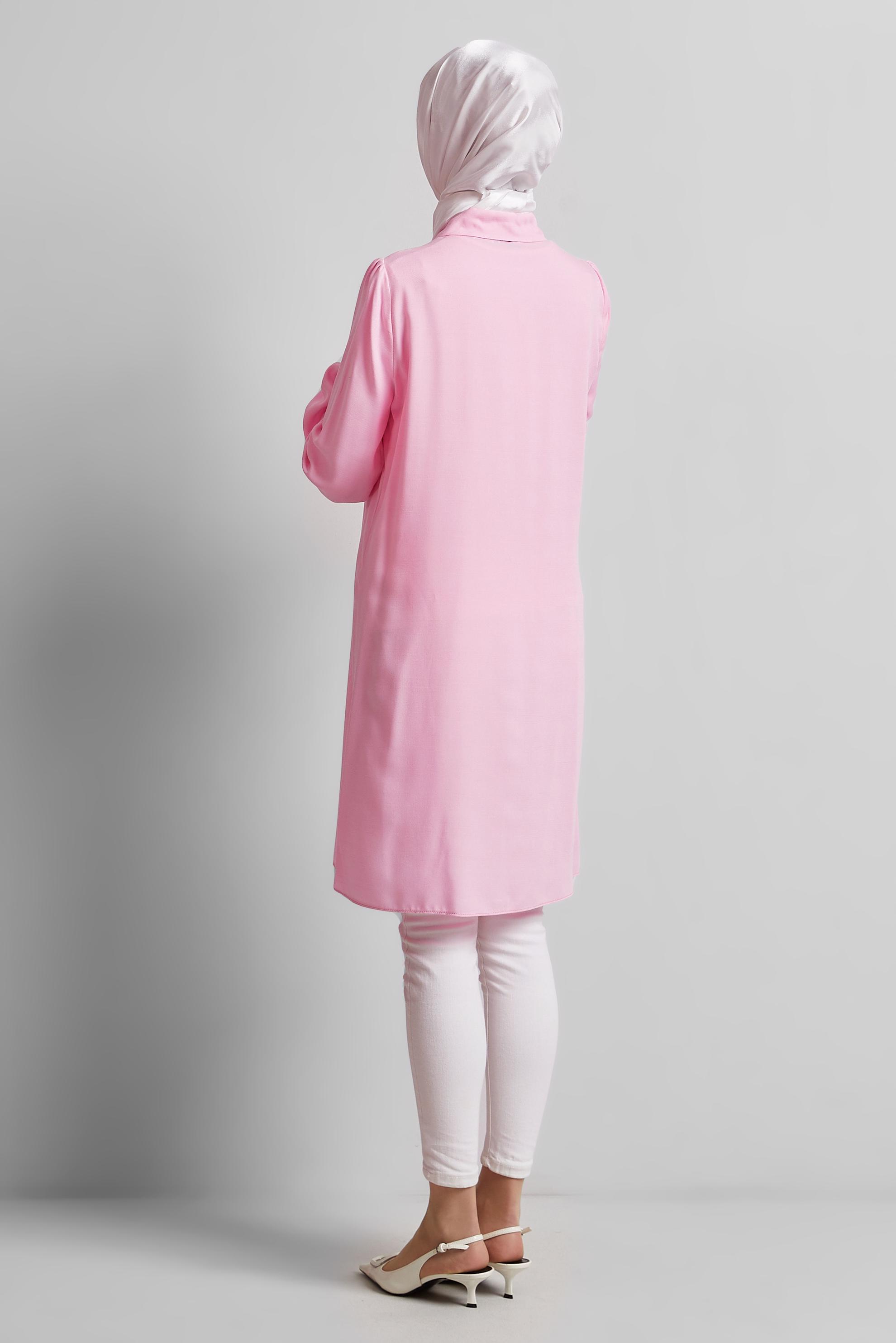 Tesettür giyim PEMBE GÖMLEK YAKA TUNİK 44812