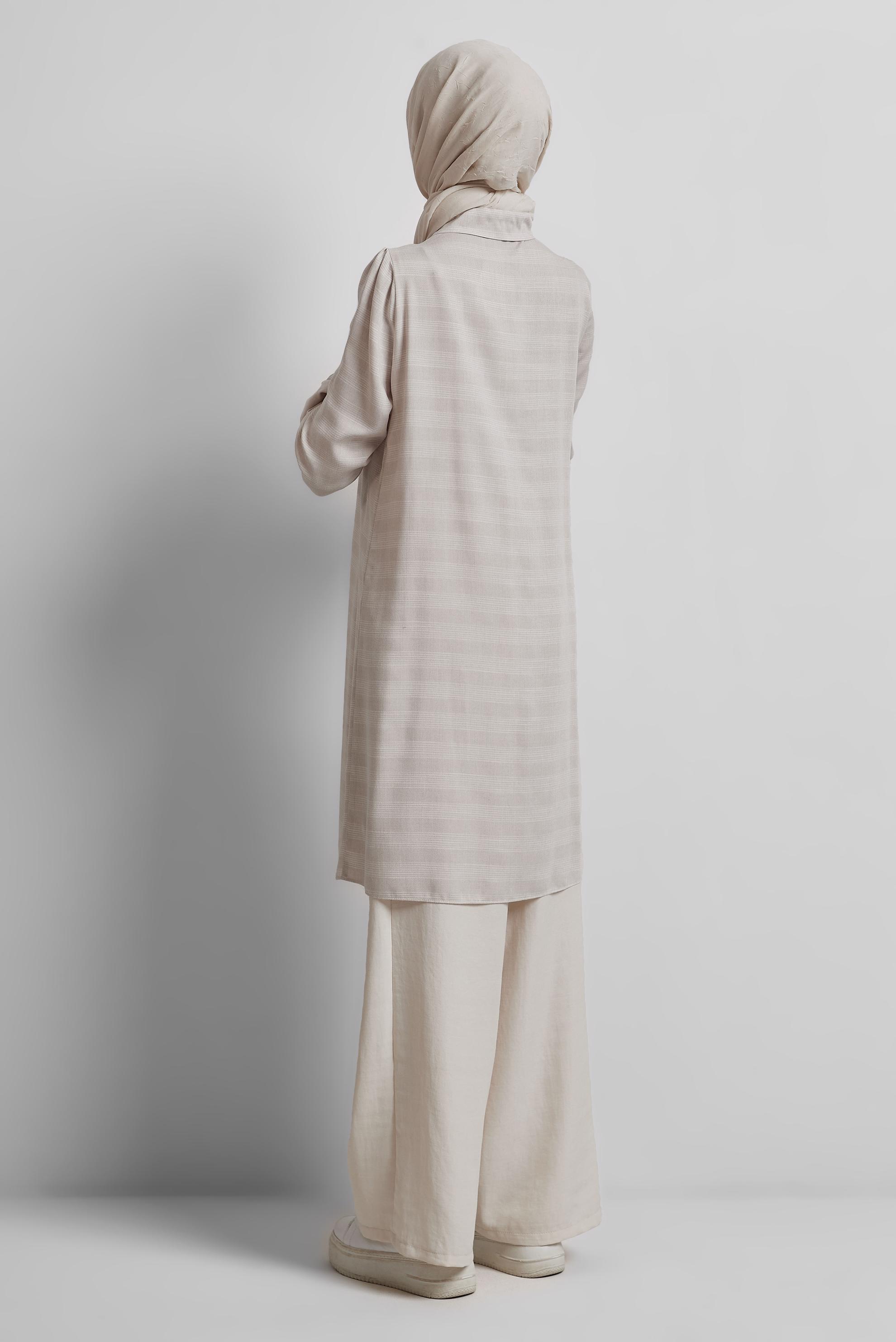 Tesettür giyim BEJ GÖMLEK YAKA TUNİK 44812