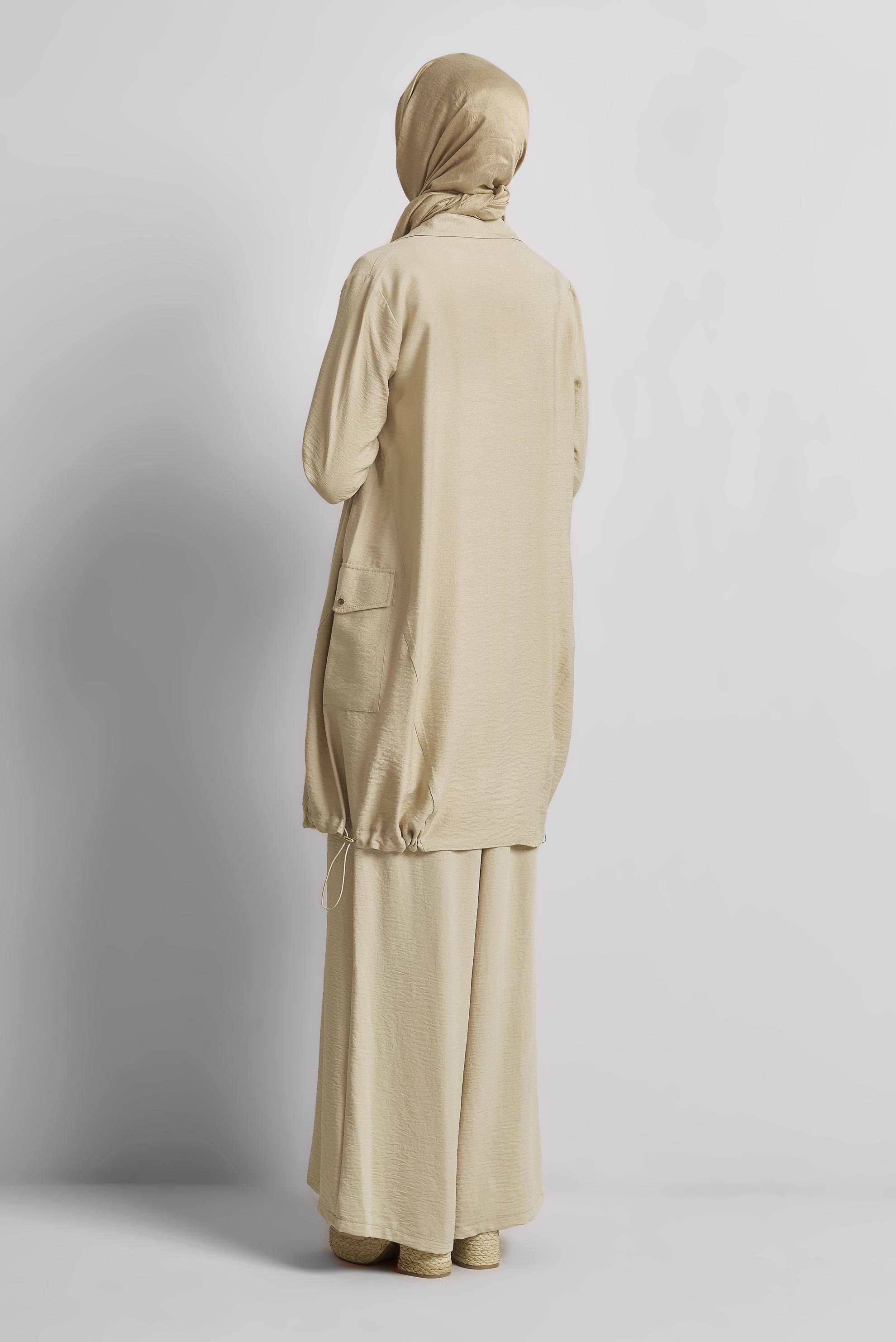 Tesettür giyim BEJ BÜZGÜ DETAYLI TUNİK 44814