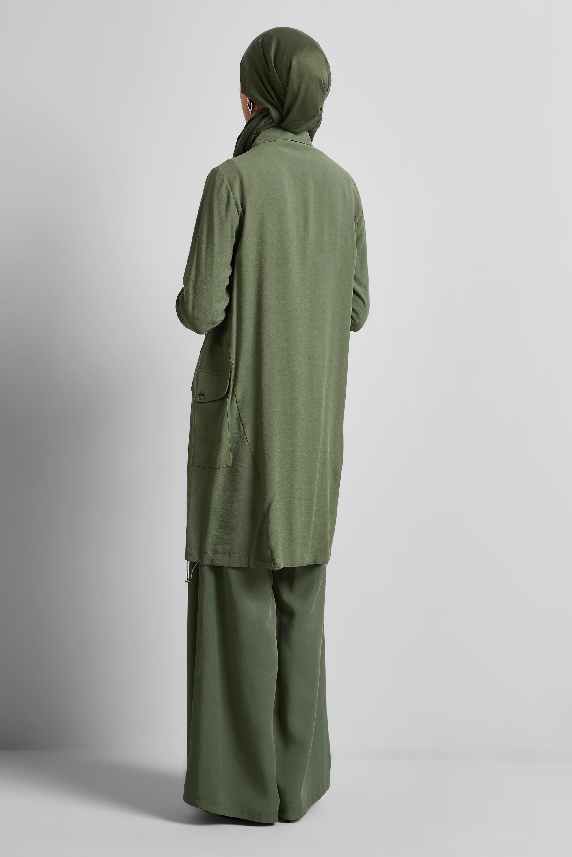 Tesettür giyim HAKİ BÜZGÜ DETAYLI TUNİK 44814