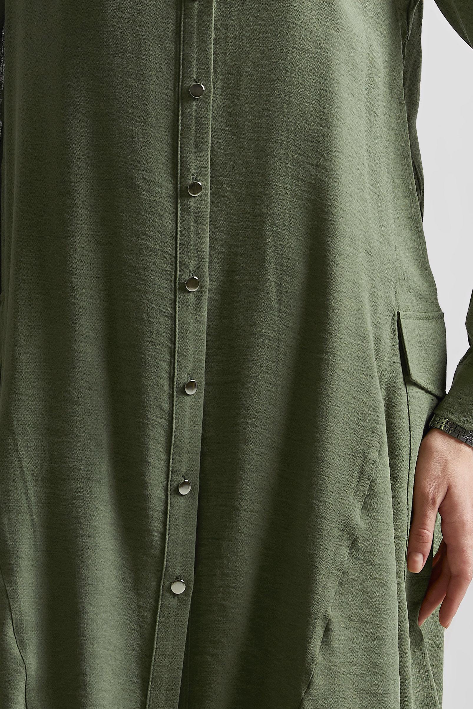 Tesettür giyim HAKİ BÜZGÜ DETAYLI TUNİK 44814