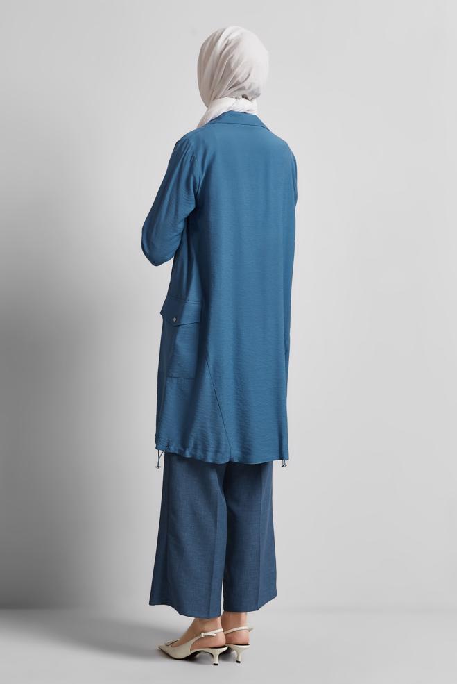 Tesettür giyim LACİVERT BÜZGÜ DETAYLI TUNİK 44814 - ALVİNA