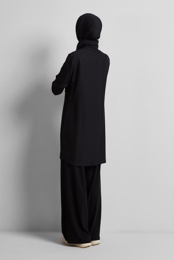 Tesettür giyim SİYAH GÖMLEK YAKA TUNİK 44815 - ALVİNA