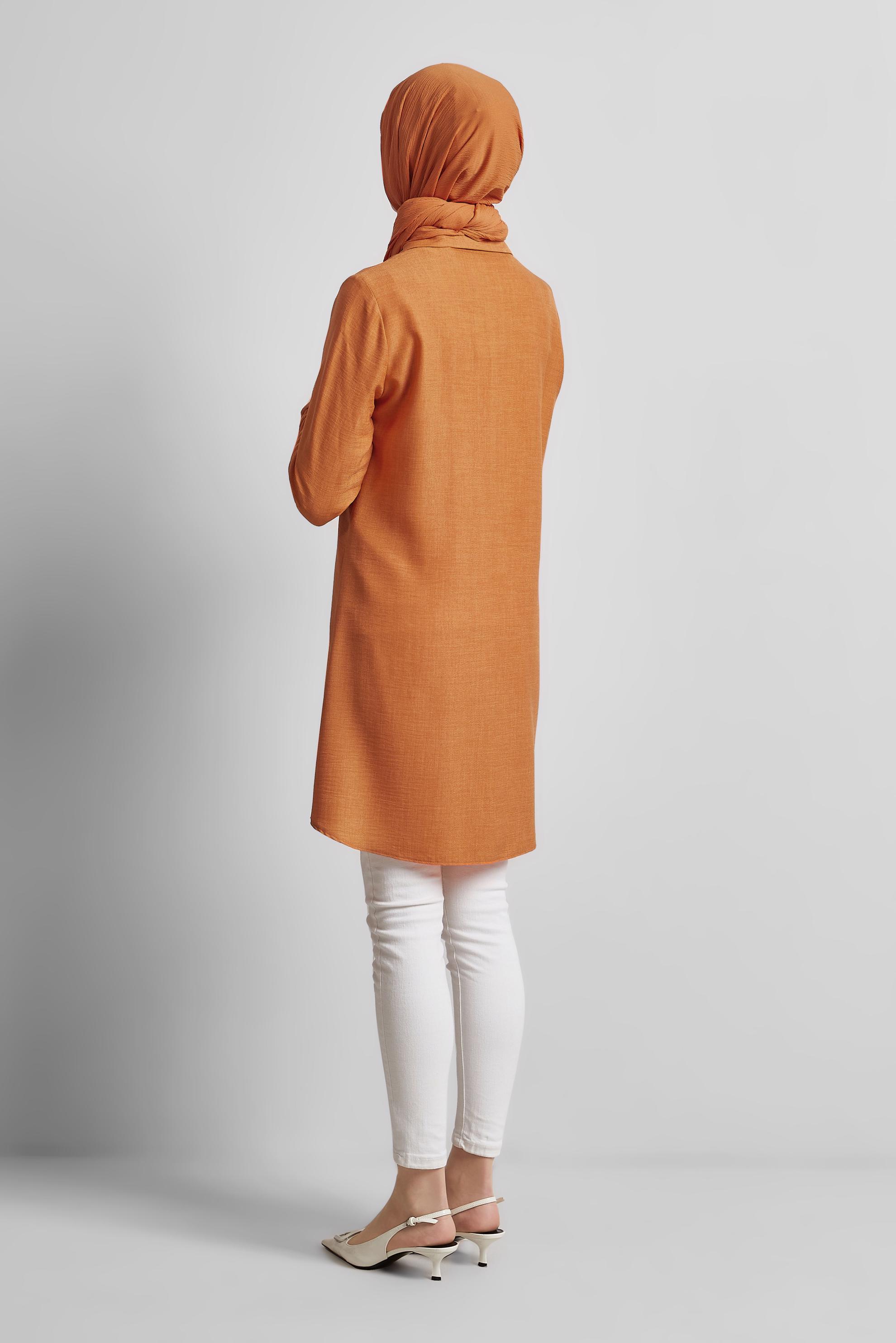 Tesettür giyim TURUNCU GÖMLEK YAKA TUNİK 44815