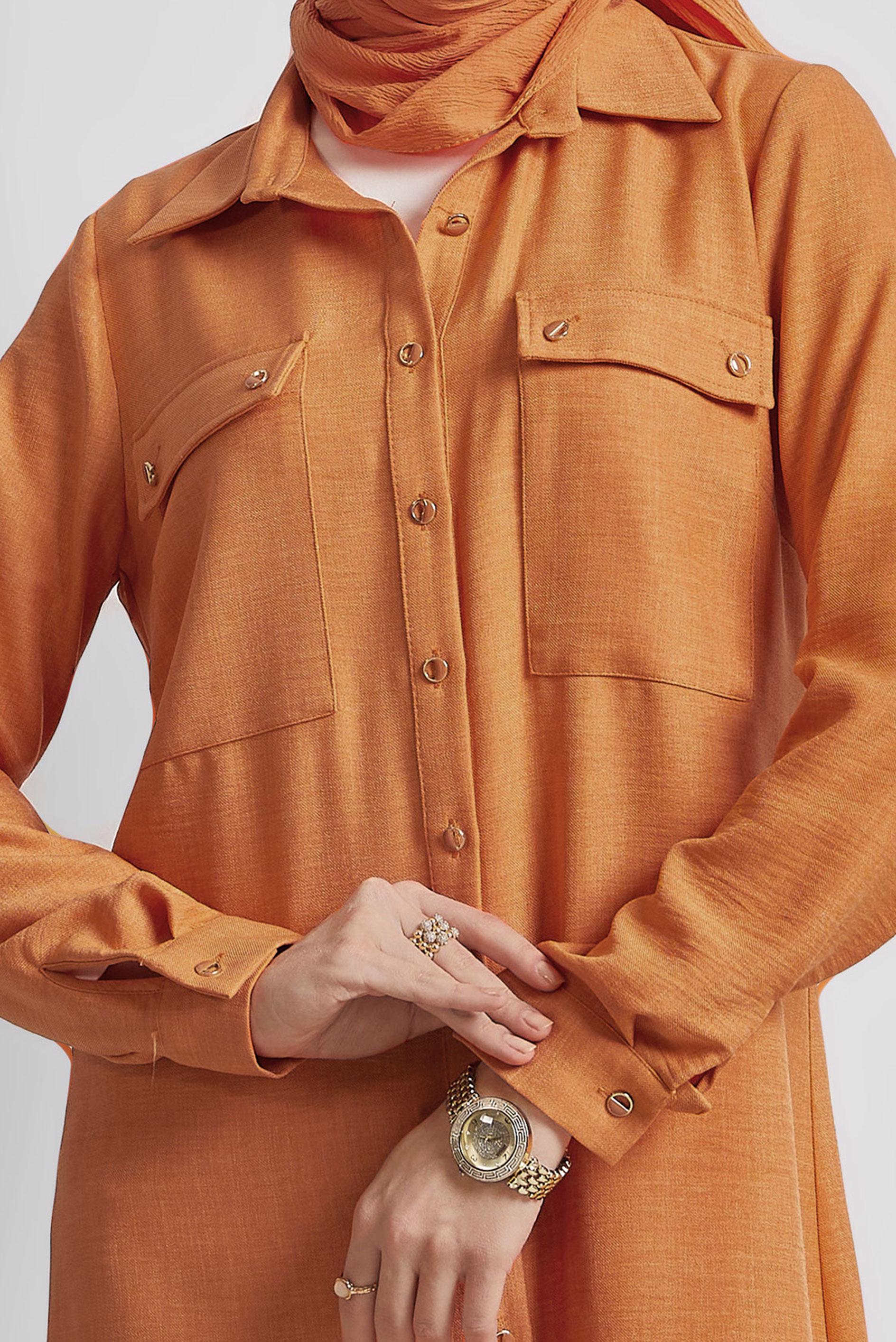 Tesettür giyim TURUNCU GÖMLEK YAKA TUNİK 44815