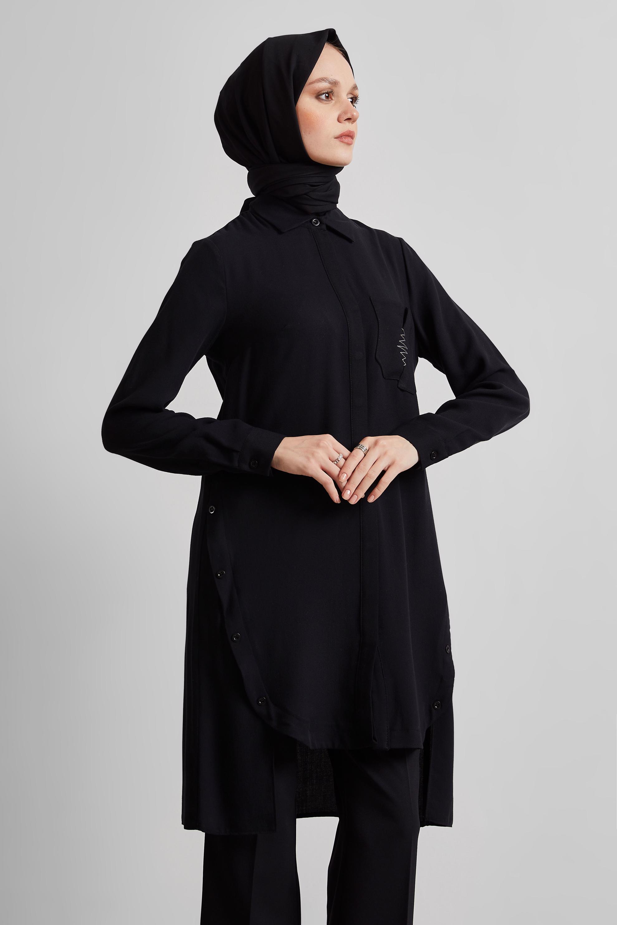 Tesettür giyim SİYAH ASİMETRİK KESİM TUNİK 44816