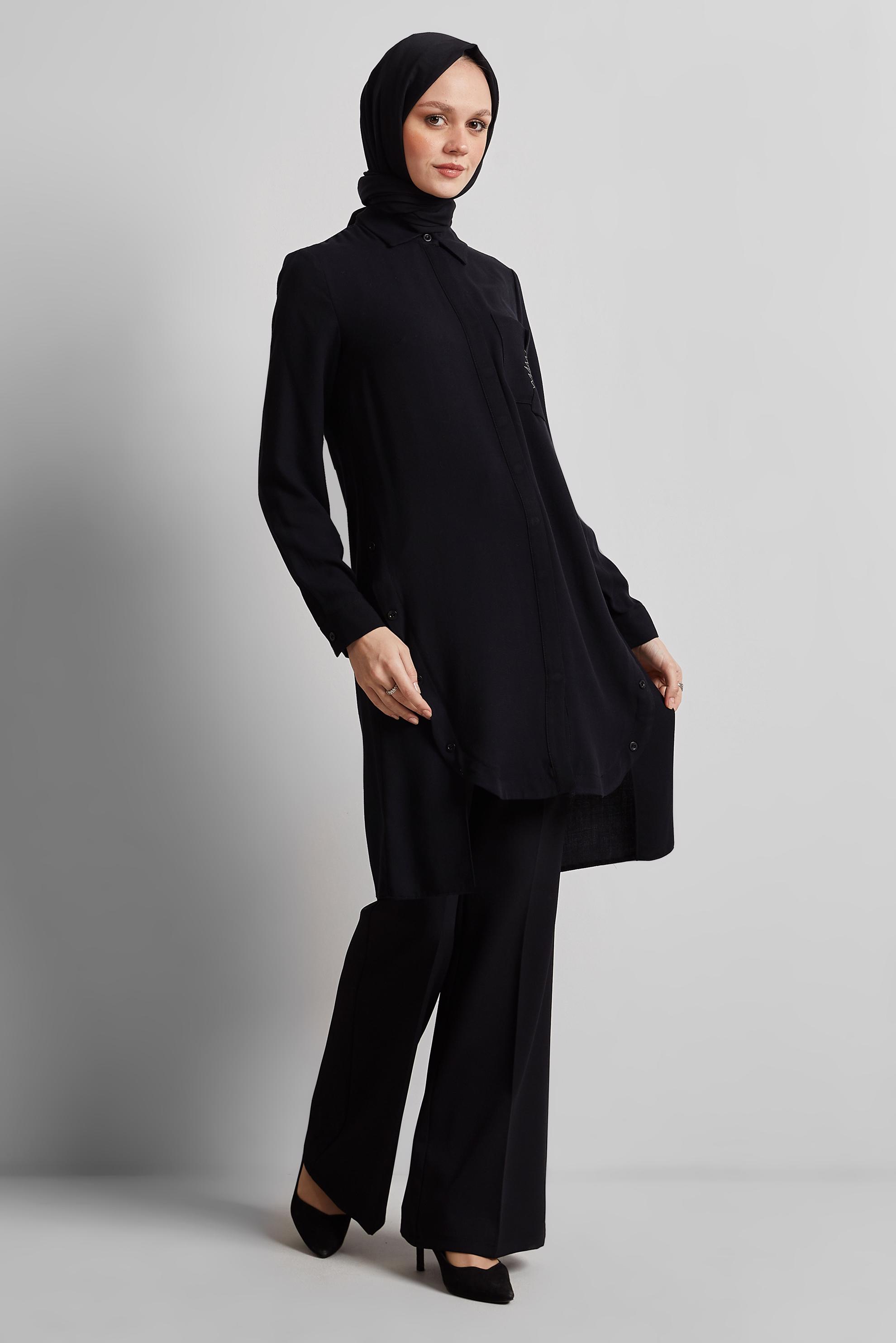 Tesettür giyim SİYAH ASİMETRİK KESİM TUNİK 44816