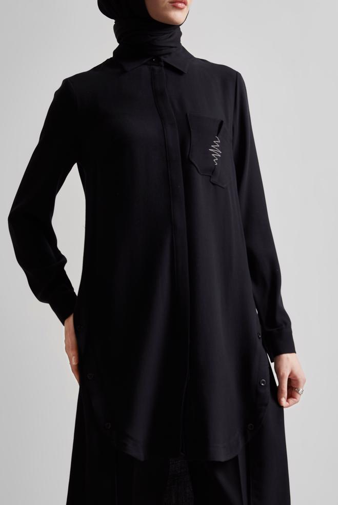 Tesettür giyim SİYAH ASİMETRİK KESİM TUNİK 44816 - ALVİNA