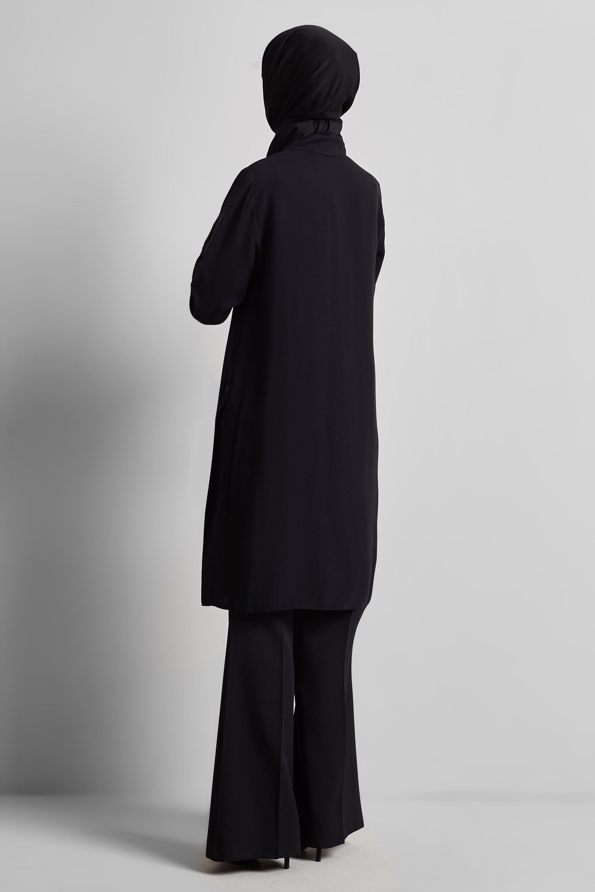 Tesettür giyim SİYAH ASİMETRİK KESİM TUNİK 44816