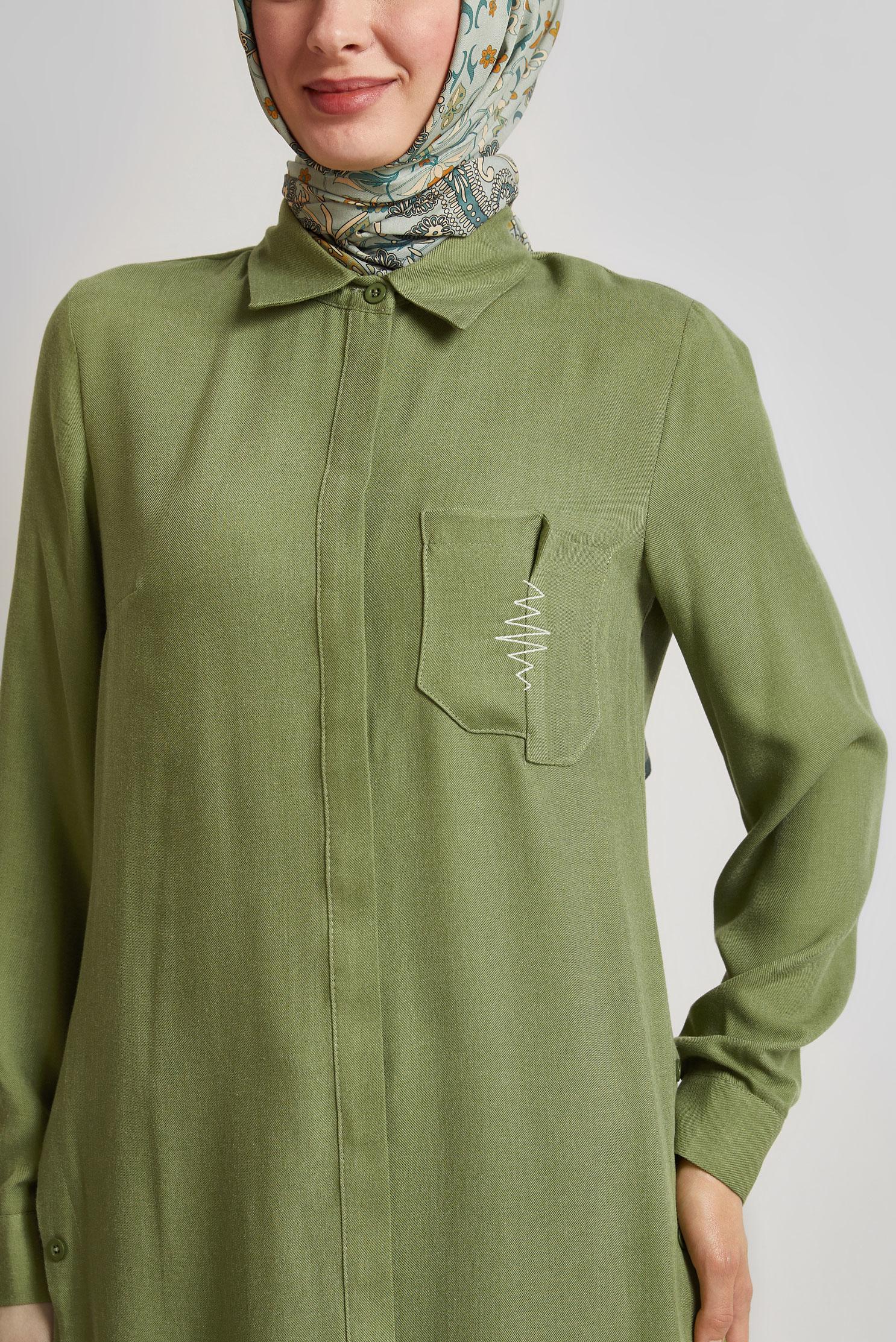 Tesettür giyim YEŞİL ASİMETRİK KESİM TUNİK 44816