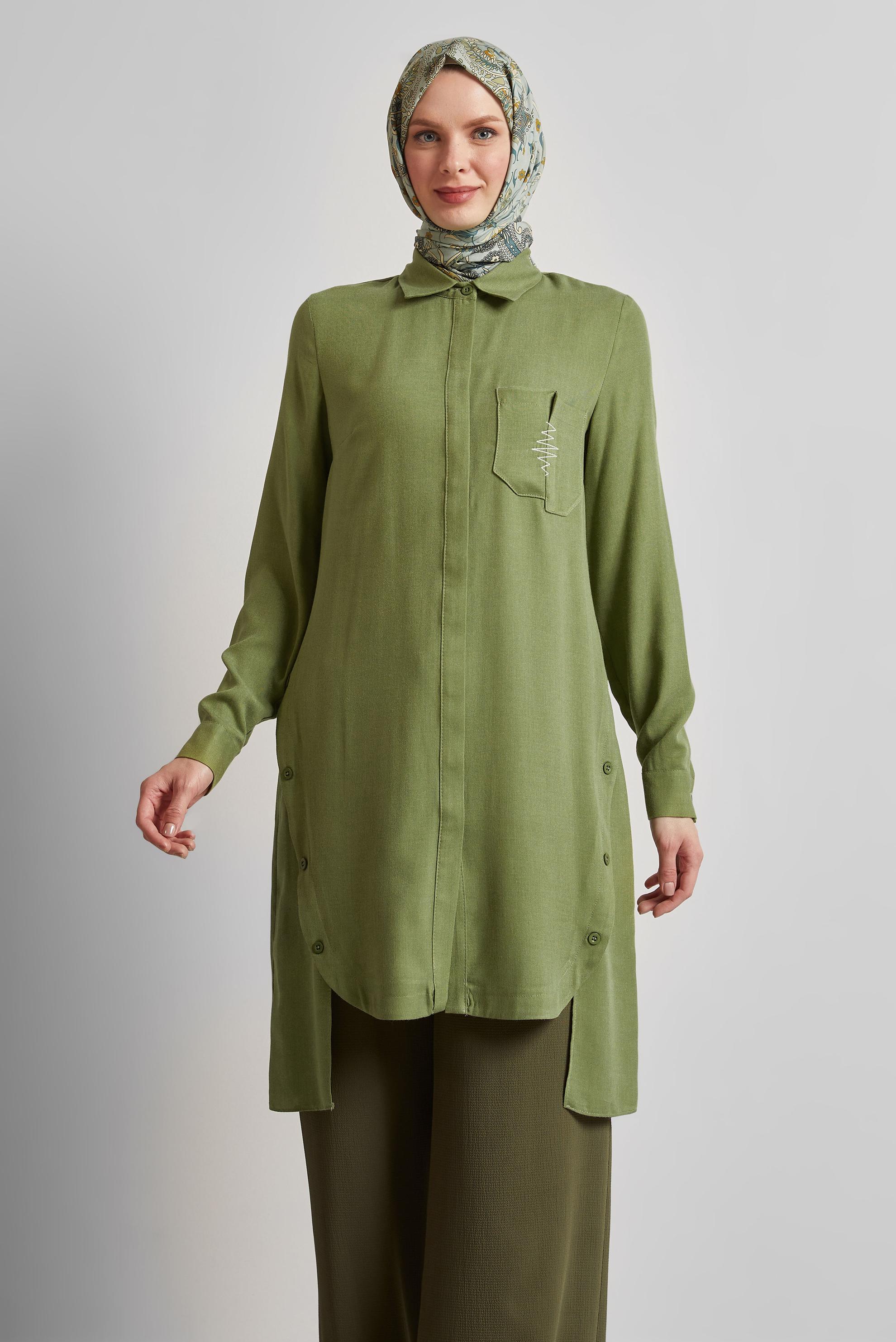 Tesettür giyim YEŞİL ASİMETRİK KESİM TUNİK 44816
